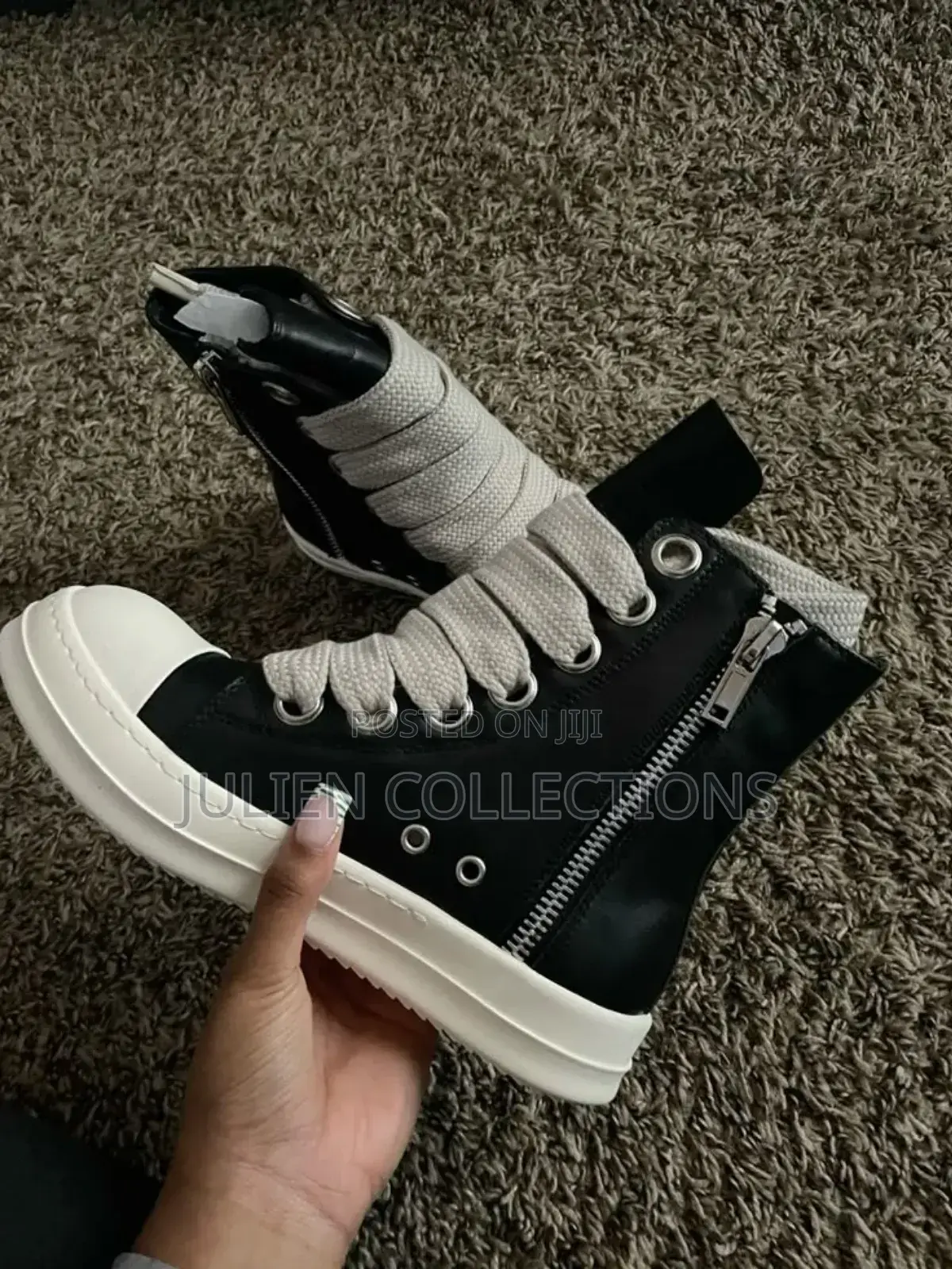 Rick Owens Black Leather Long and Cream
