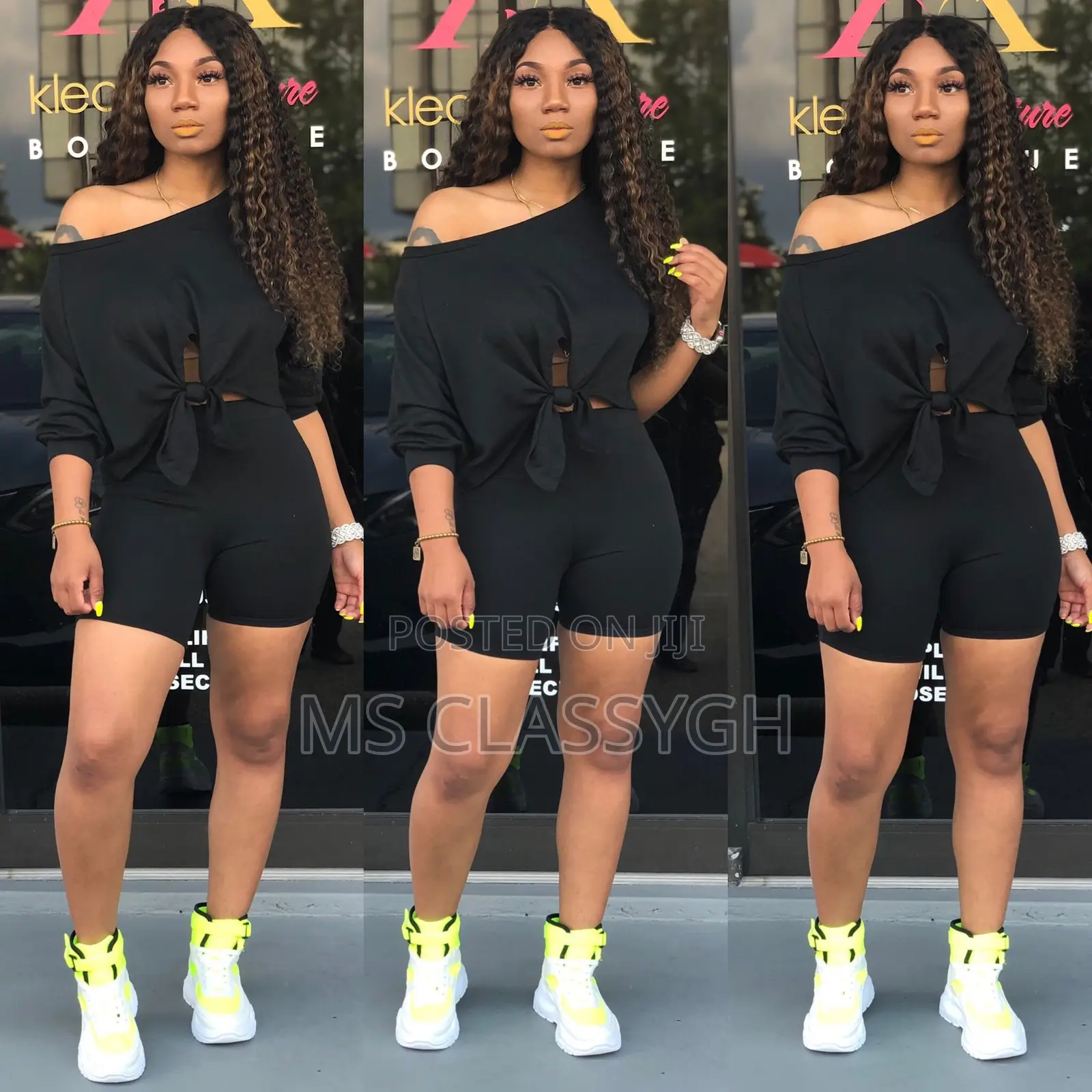 Solid Color Tie Up Hem Off Shoulder Bodycon Tracksuit