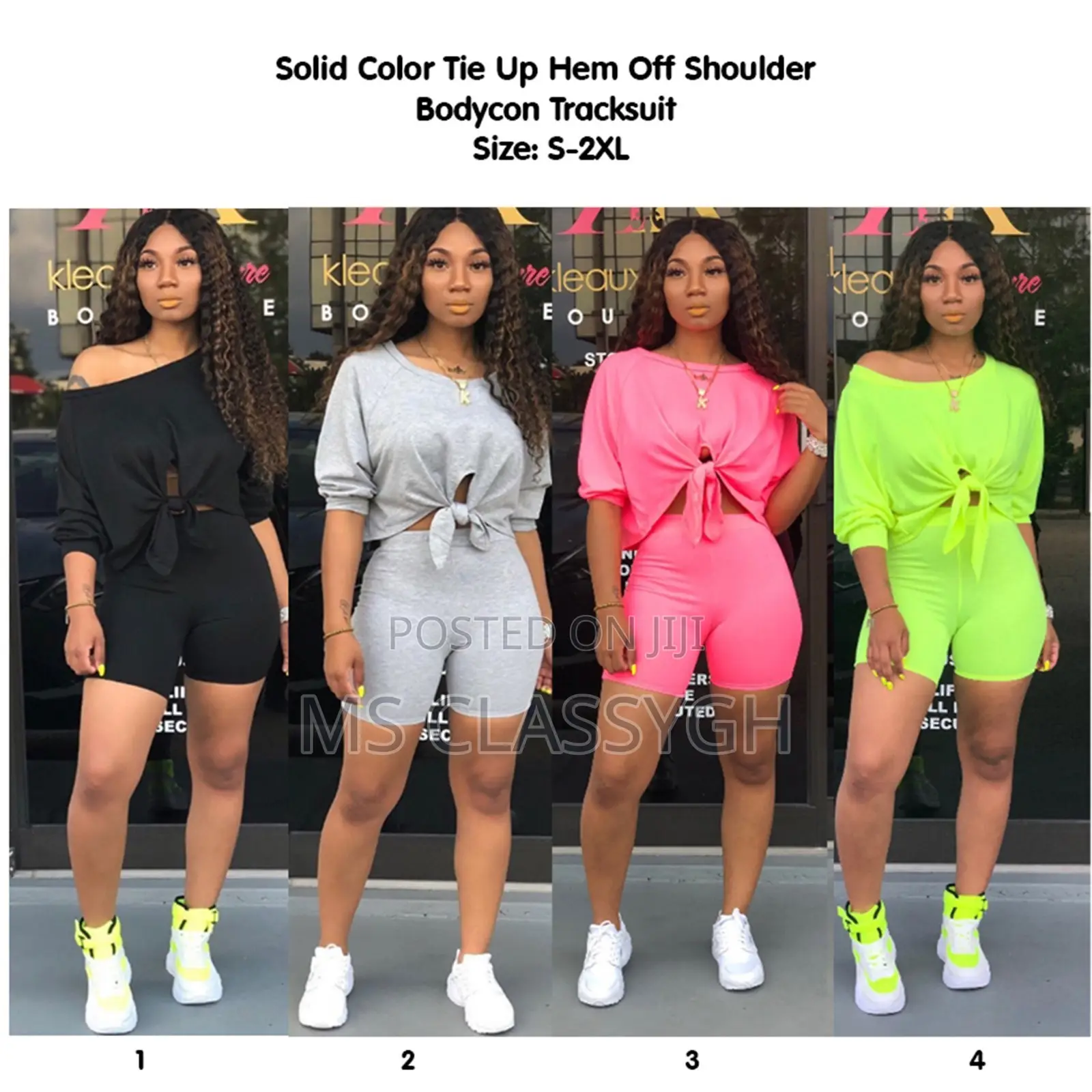 Solid Color Tie Up Hem Off Shoulder Bodycon Tracksuit