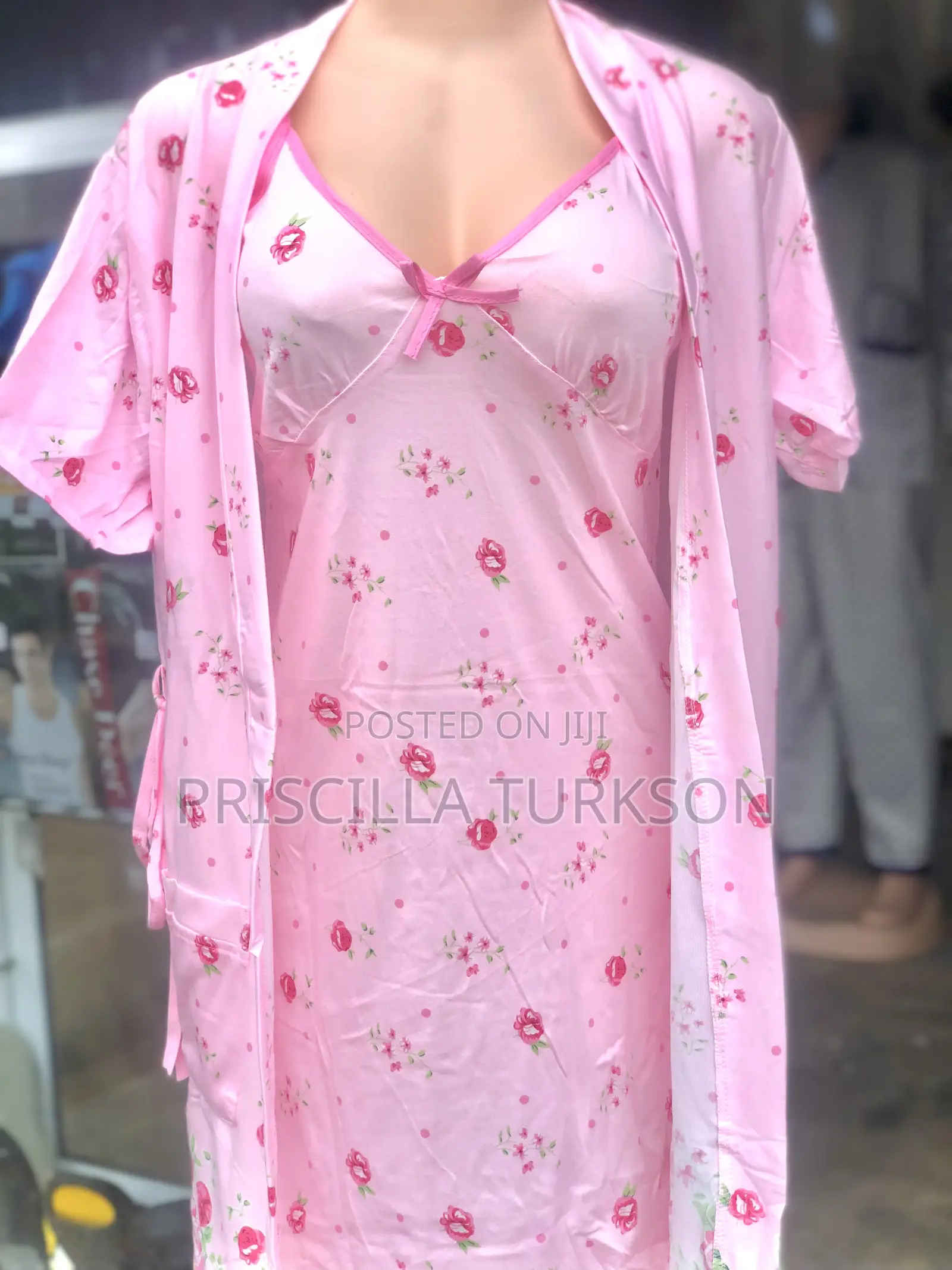Ladies Night Wear With Coat- Short Sleeve