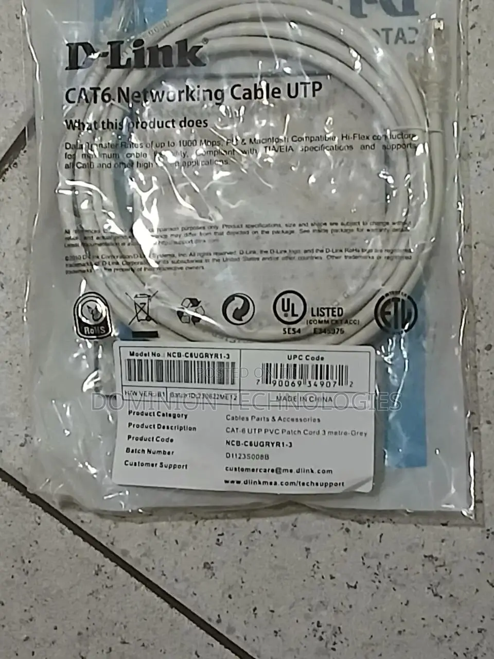 D-Link Cat6 Utp 24awg Round Patch Cord - 3m - Grey Color