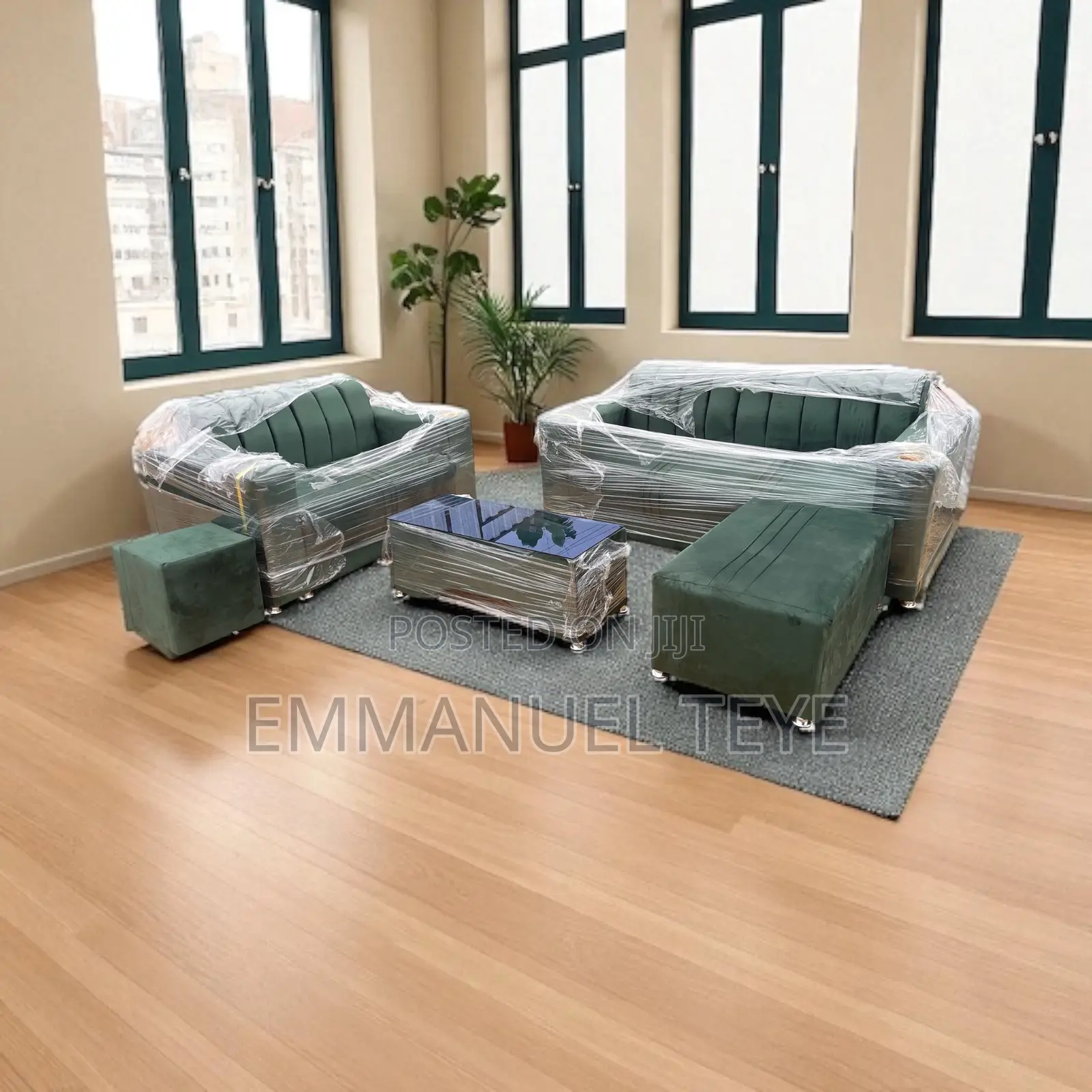 Green Fabric Sofa Set