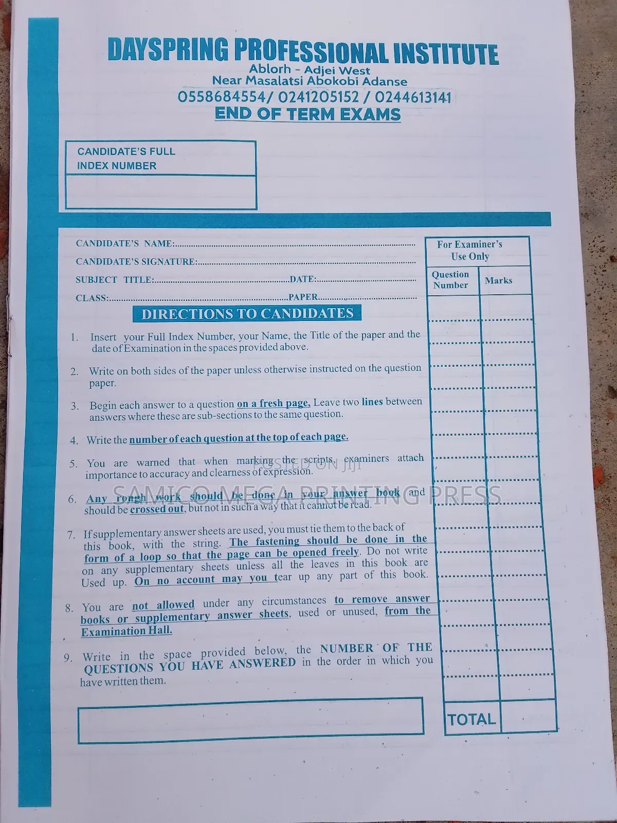 Answer Booklet
