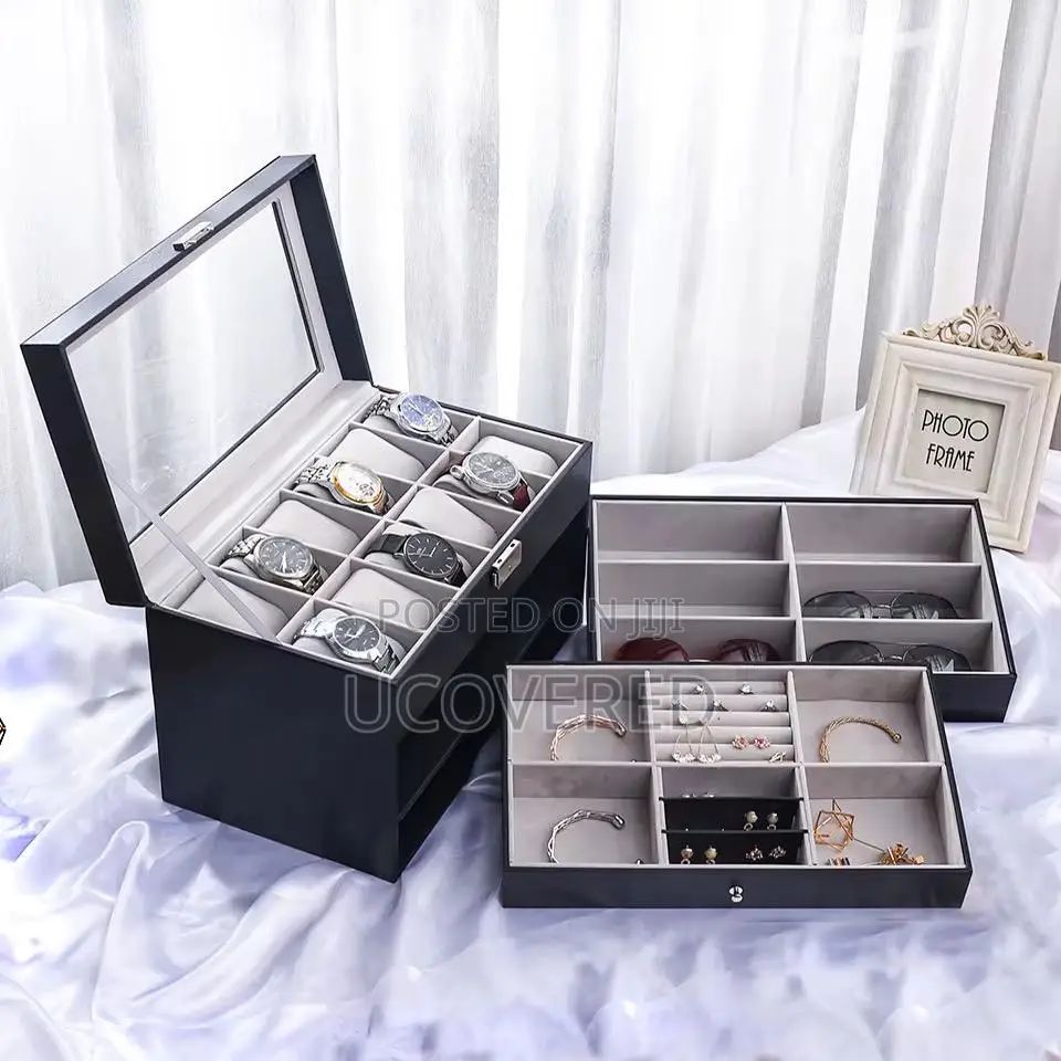 High End 12 Slot Watch Case for Men, With 2-Layer Jewelry