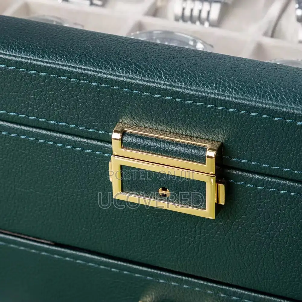 12 Slot Watch Case, With Jewelry Compartment, With Glass Lid