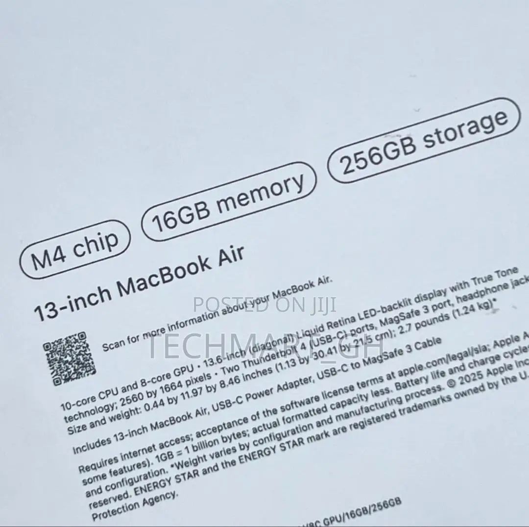 New Laptop Apple MacBook Air 2025 M4 16GB Apple M4 SSD 256GB