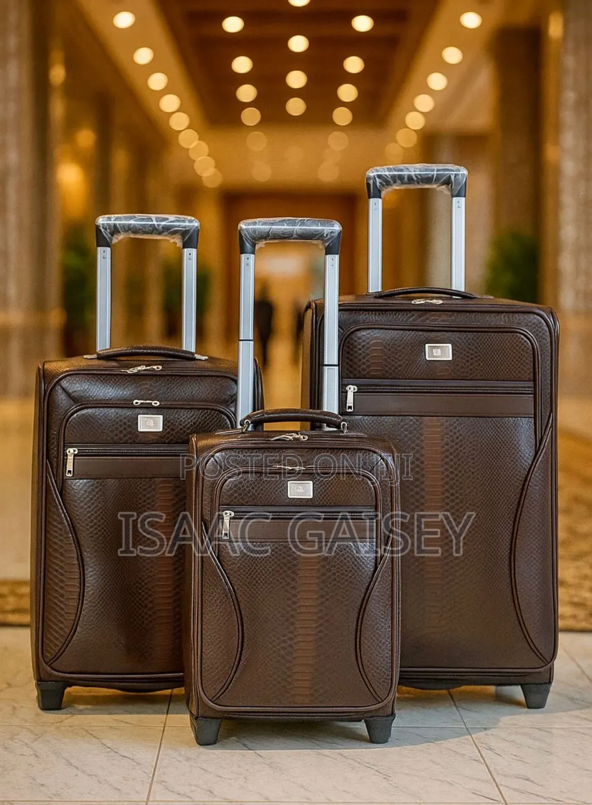 3set Genuine Leather Traveling Luggages