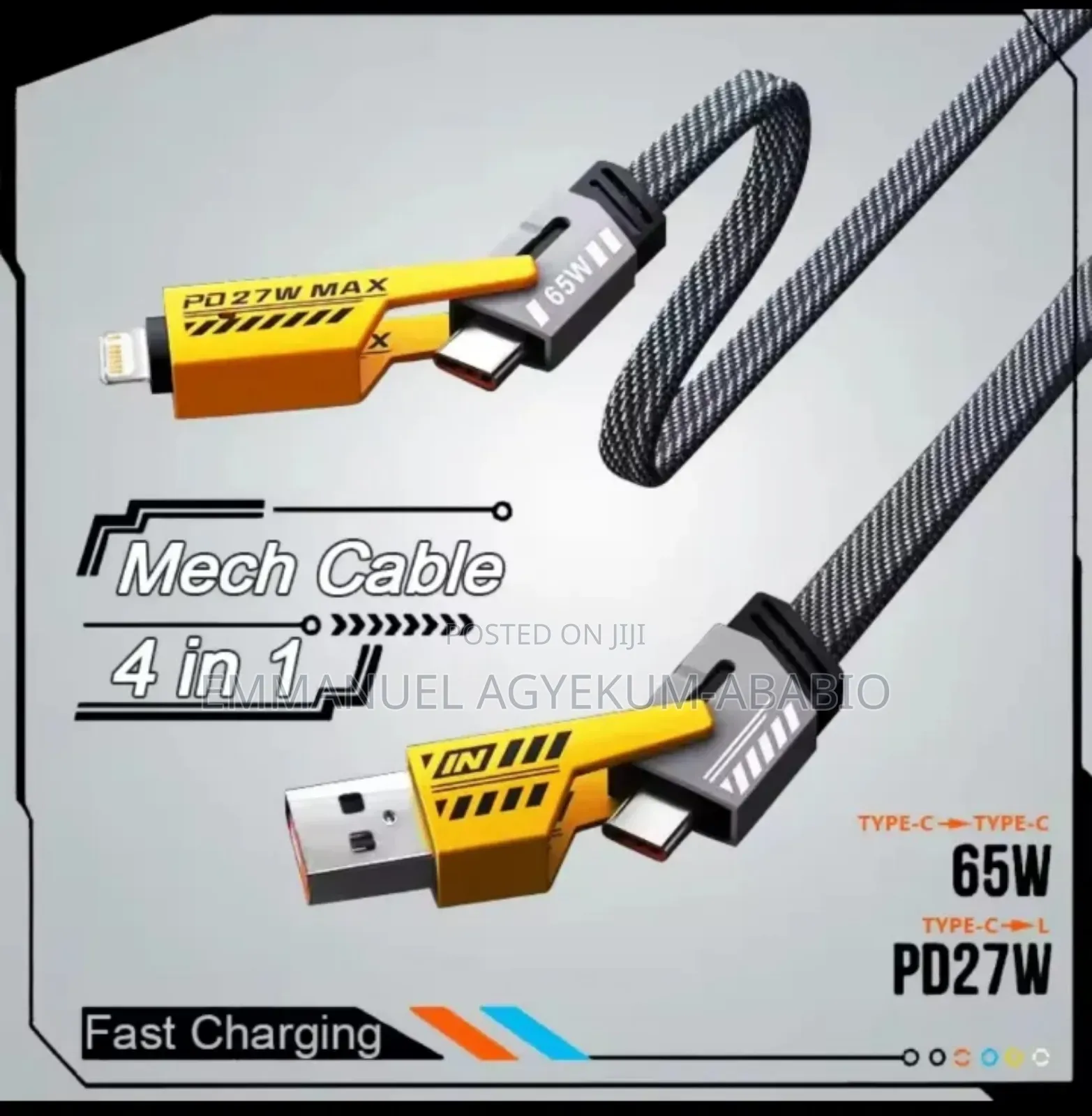 4-in-1 Usb Data Cable 27/65w (Type C, L. Conductor, Usb A)