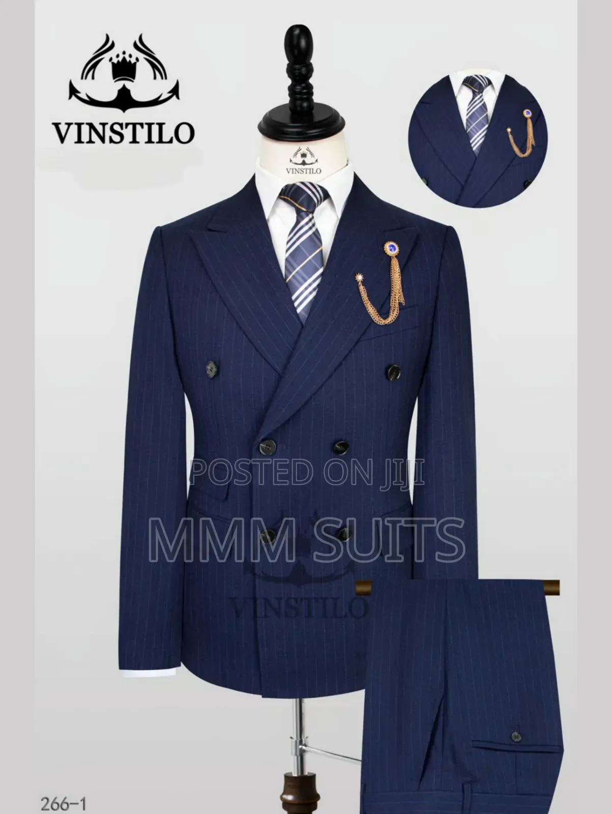 Classic Turkish Vinstillo Double-breasted Men Suit Navy Blue