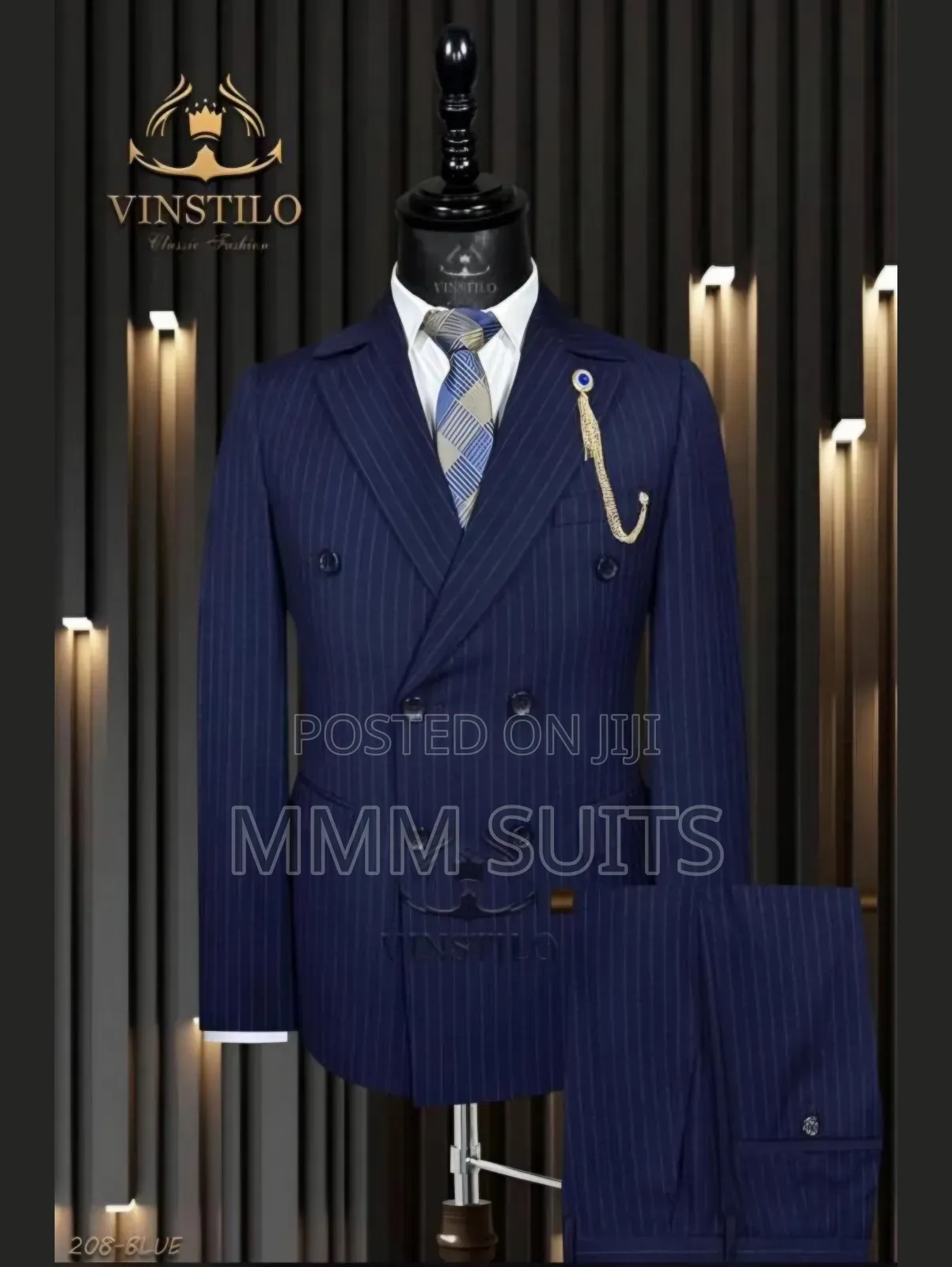 Classic Turkish Vinstillo Double-breasted Men Suit Navy Blue