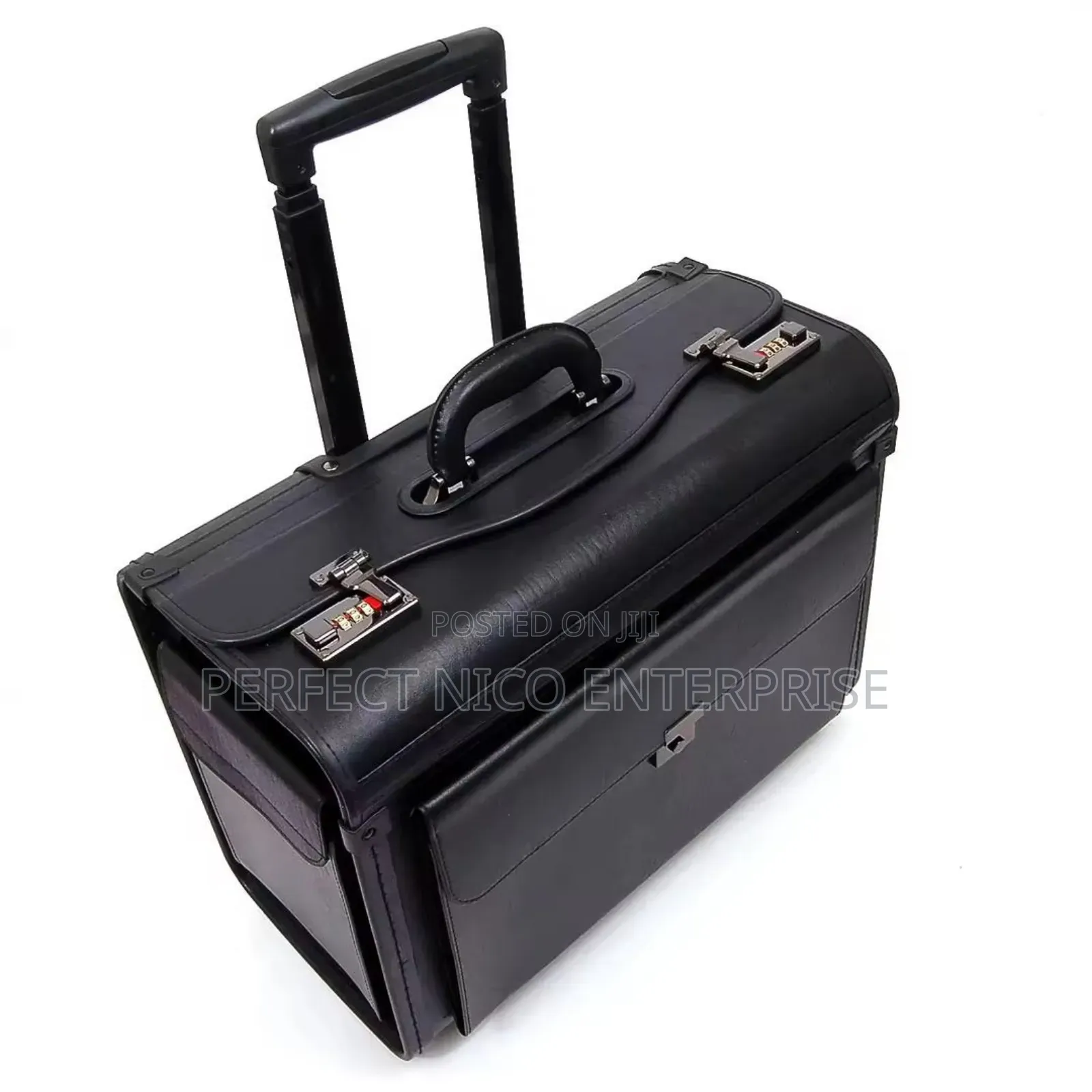 Pilot Leather Business Briefcase – 4-Wheel Trolley Bag
