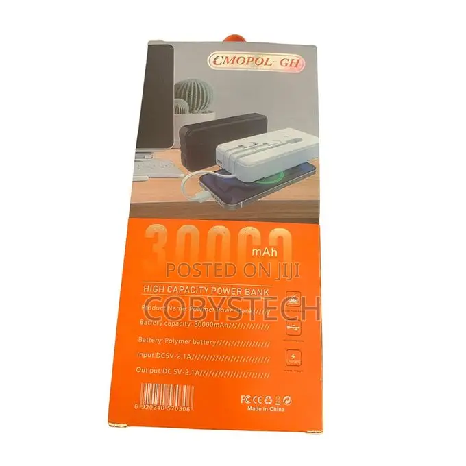 30,000mah Power Bank With Charging Cable - Black