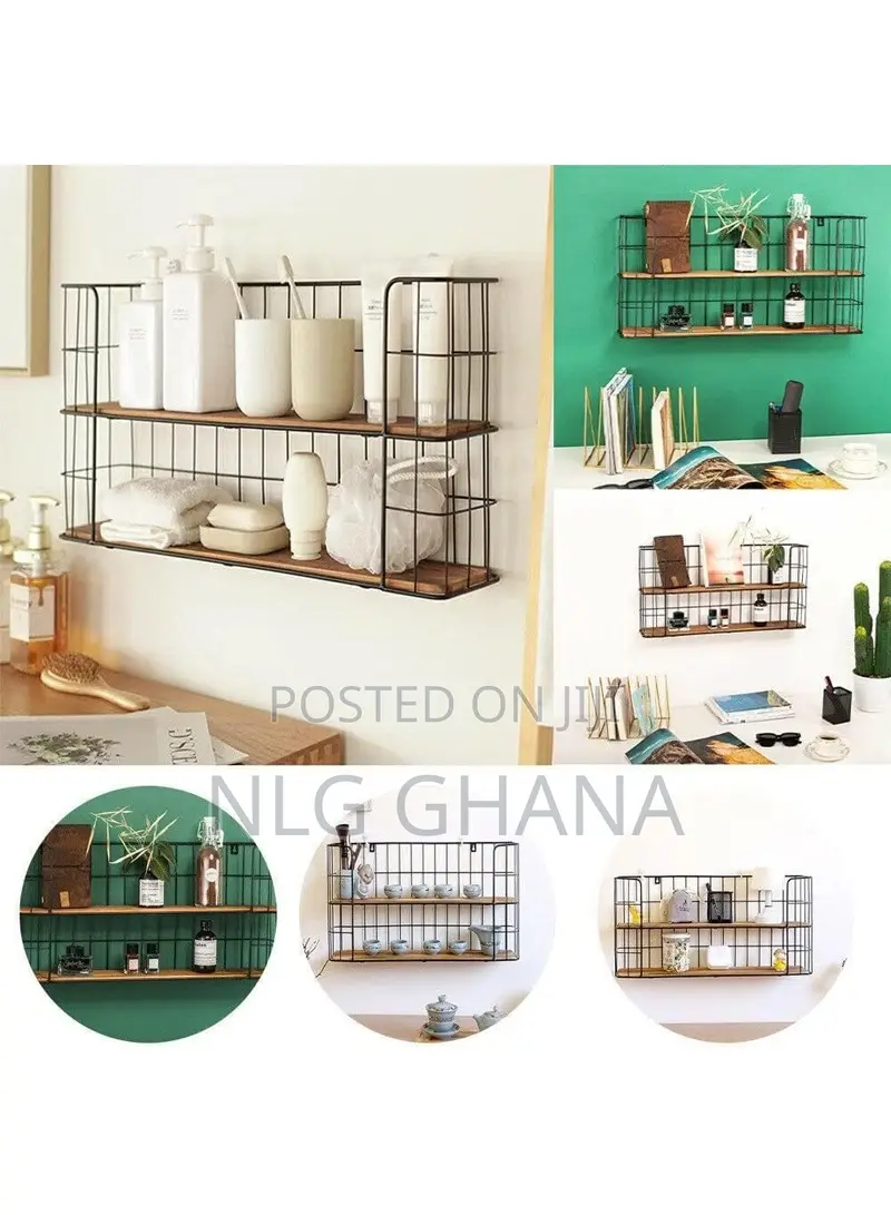 2 Tier Industrial Wooden Floating Storage Wire.