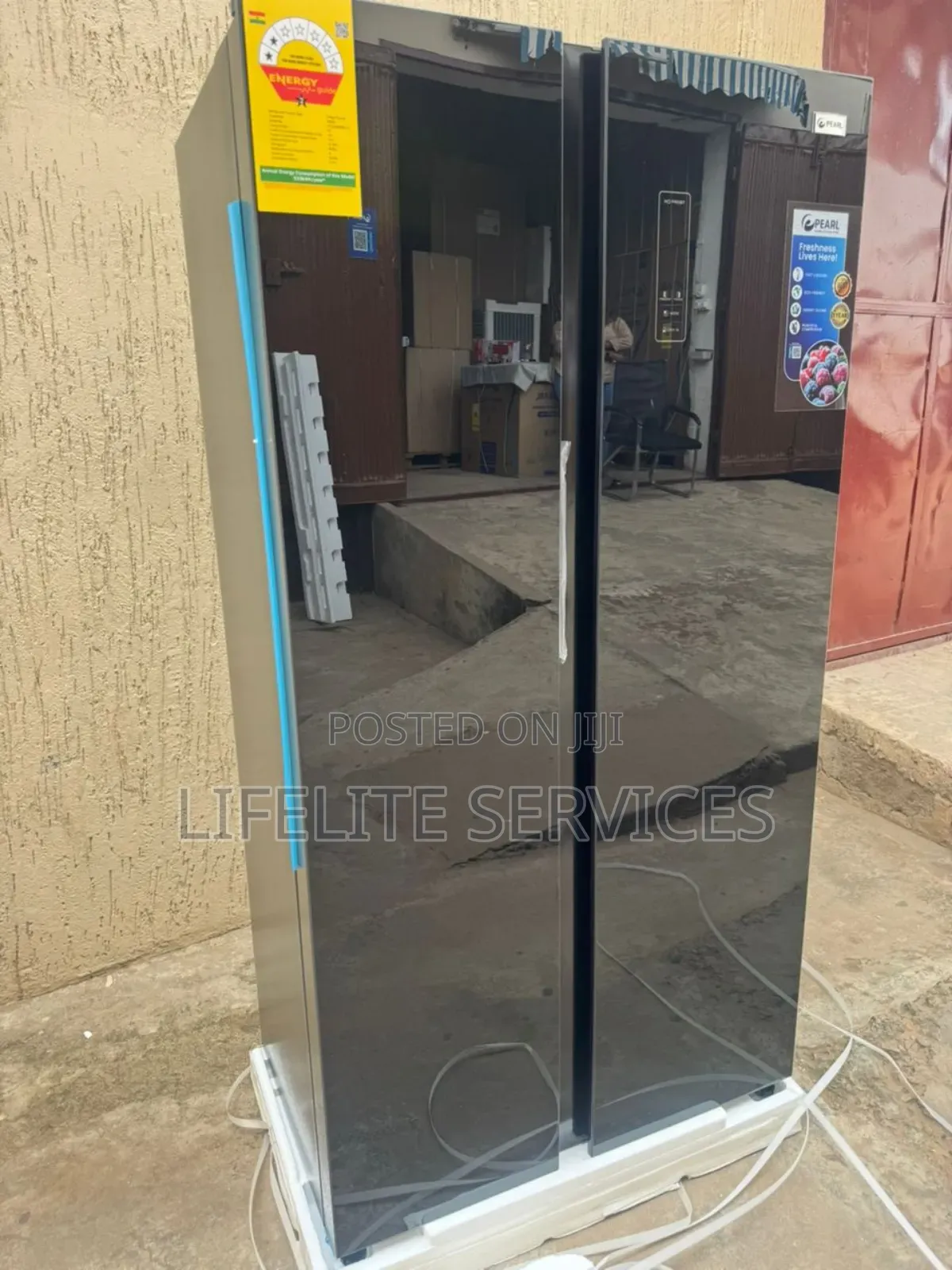 Black Glass Side by Side Fridge 436 Litres