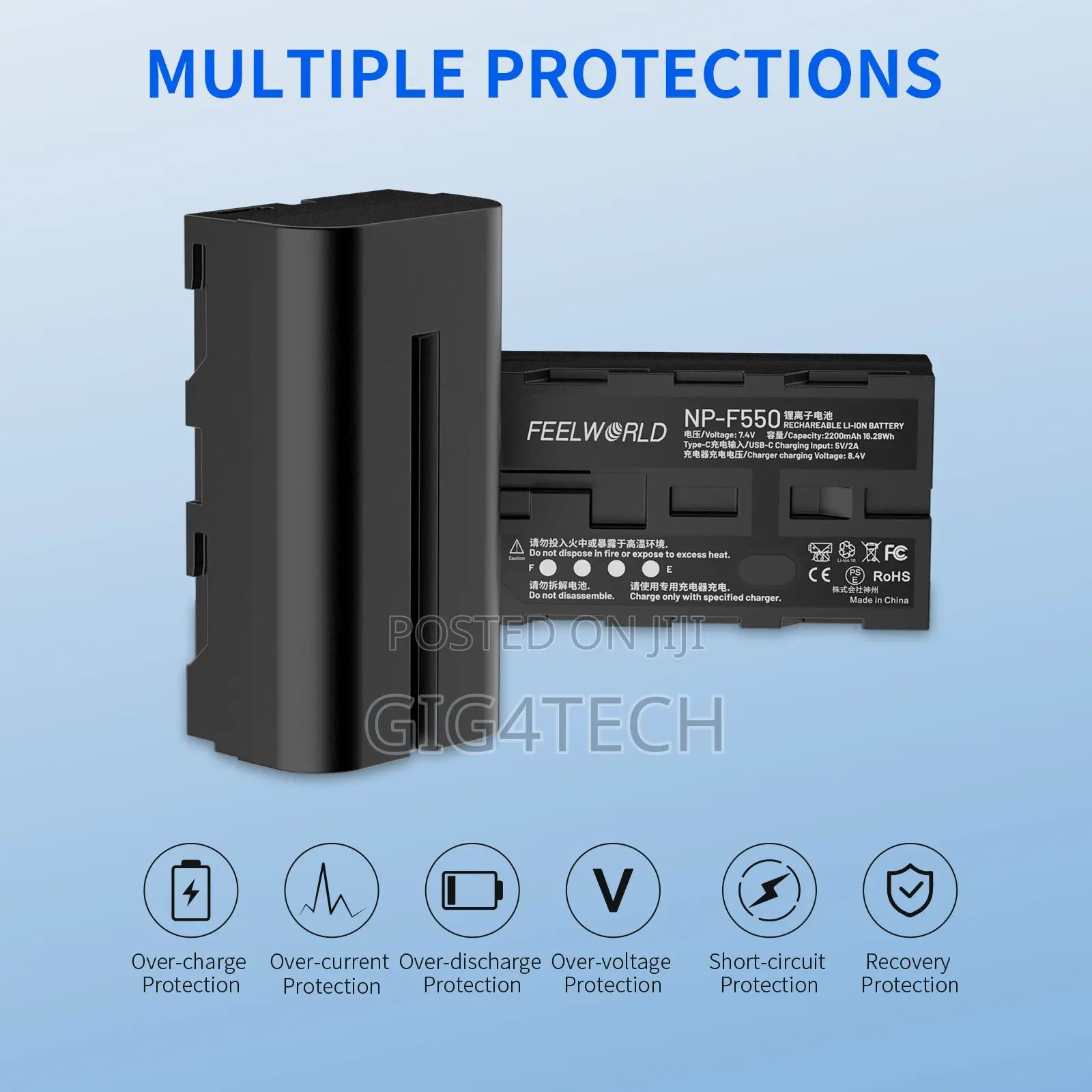 Feeworld Np-F550 2200mah Li-Ion Battery Usb-C Charging