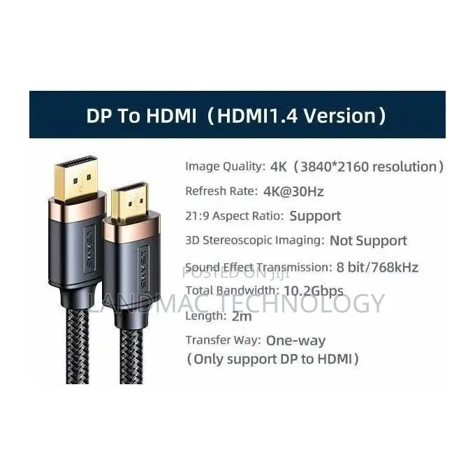 Dp - Hdmi Cable U74 2.0m Hd - High-Speed Video Cable- Black