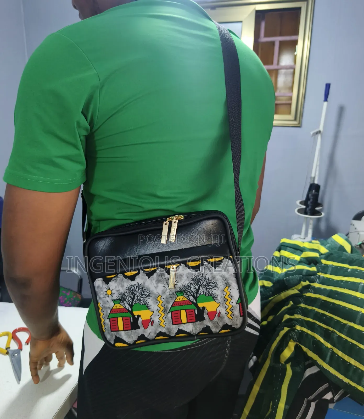 Leather/African Print Side Bags