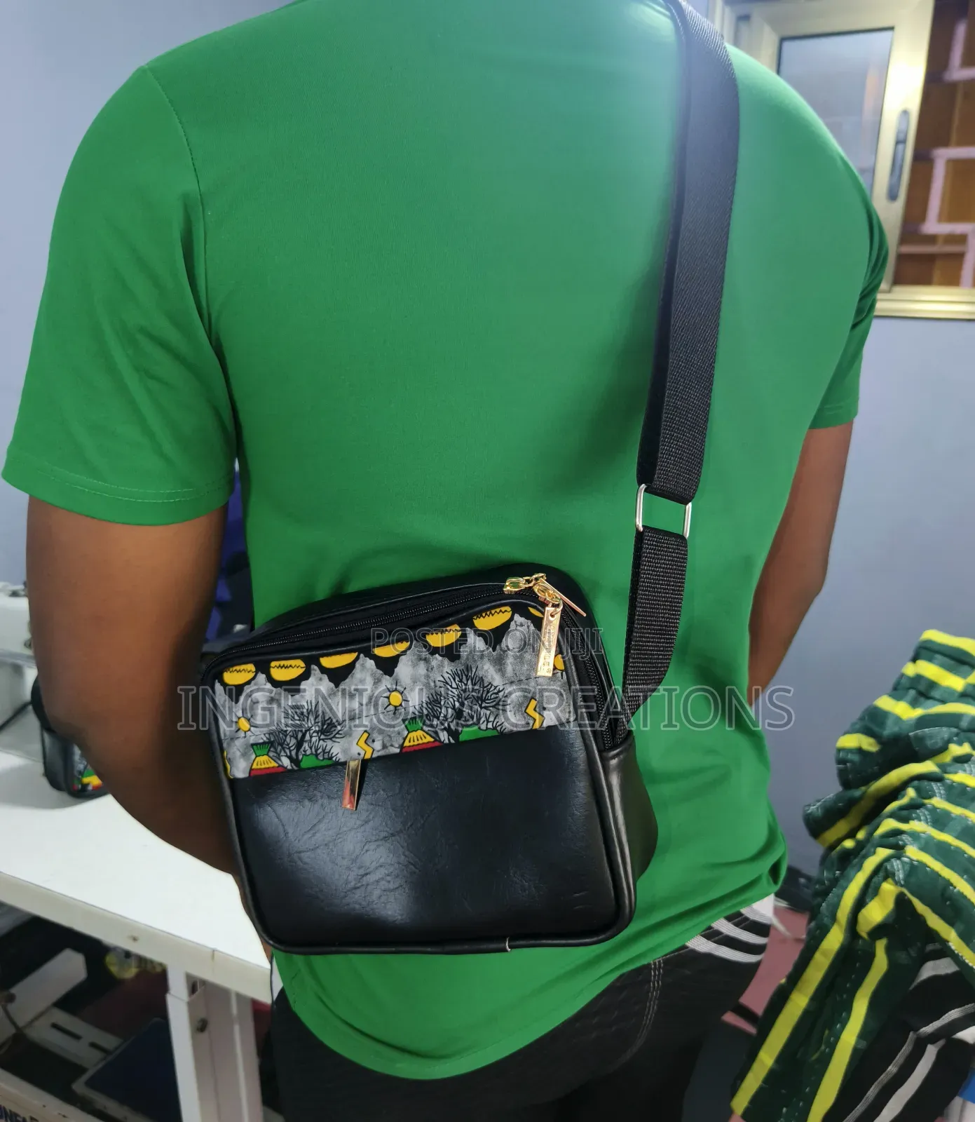 Leather/African Print Side Bags