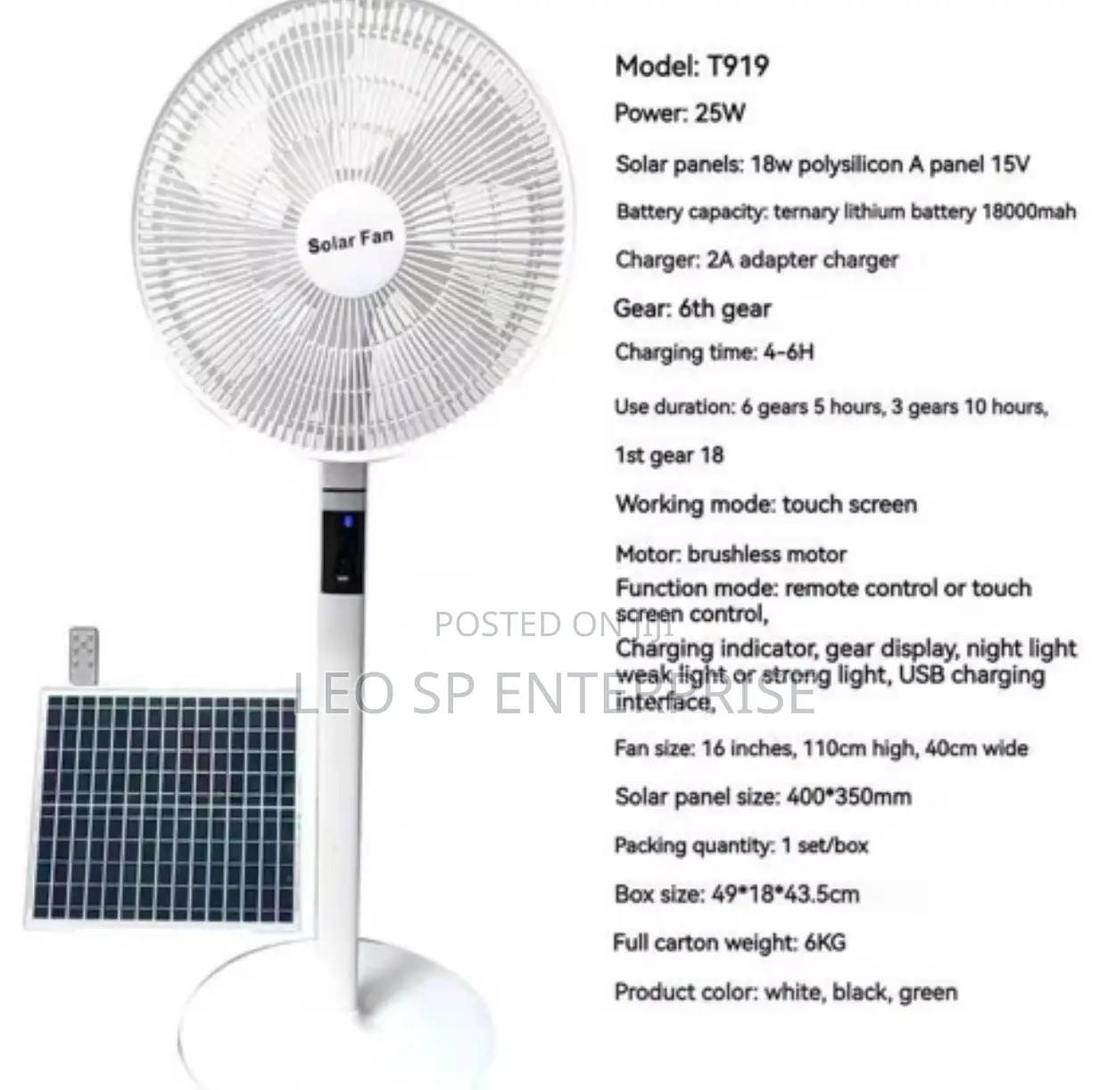 16 Hours Solar Rechargeable Fan for Sale