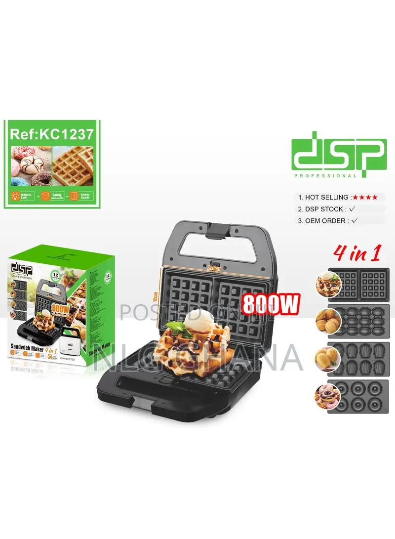 800w 4 In1 Waffle Maker With Non-Stick Coating. Ghx4349