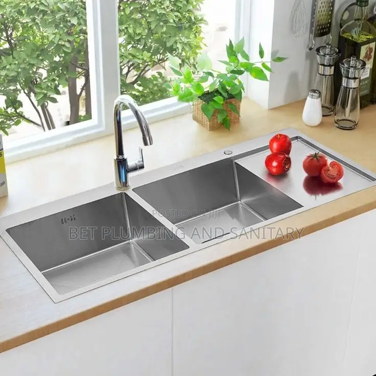 Double Bowl One Arm Cabinet Sink_with Tap Complete_kitchen Sink