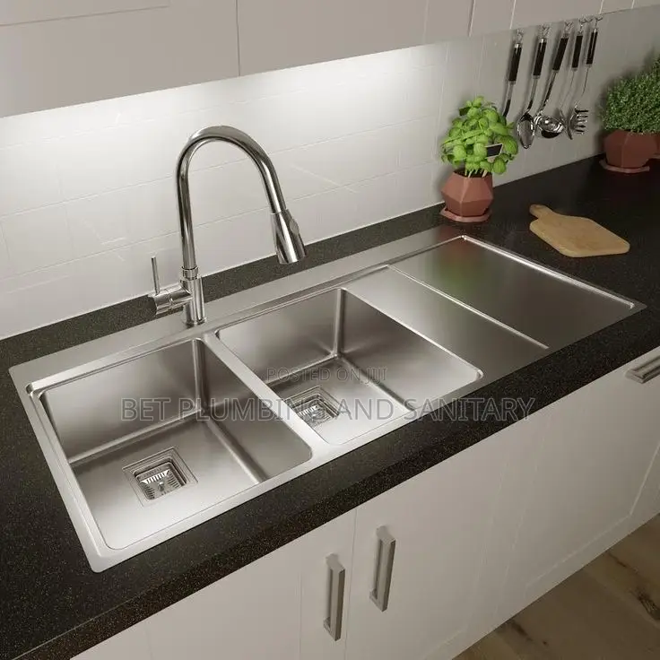 Double Bowl One Arm Cabinet Sink_with Tap Complete_kitchen Sink