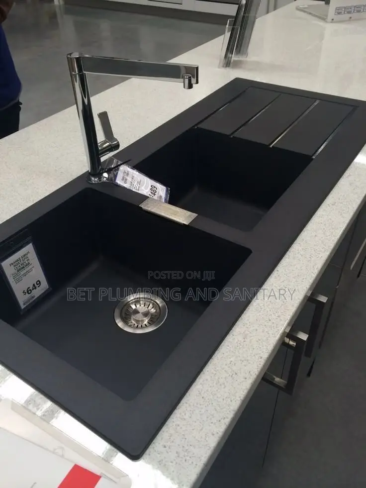 Double Bowl Black Cabinet Sink With Tap_complete_kitchen Sink