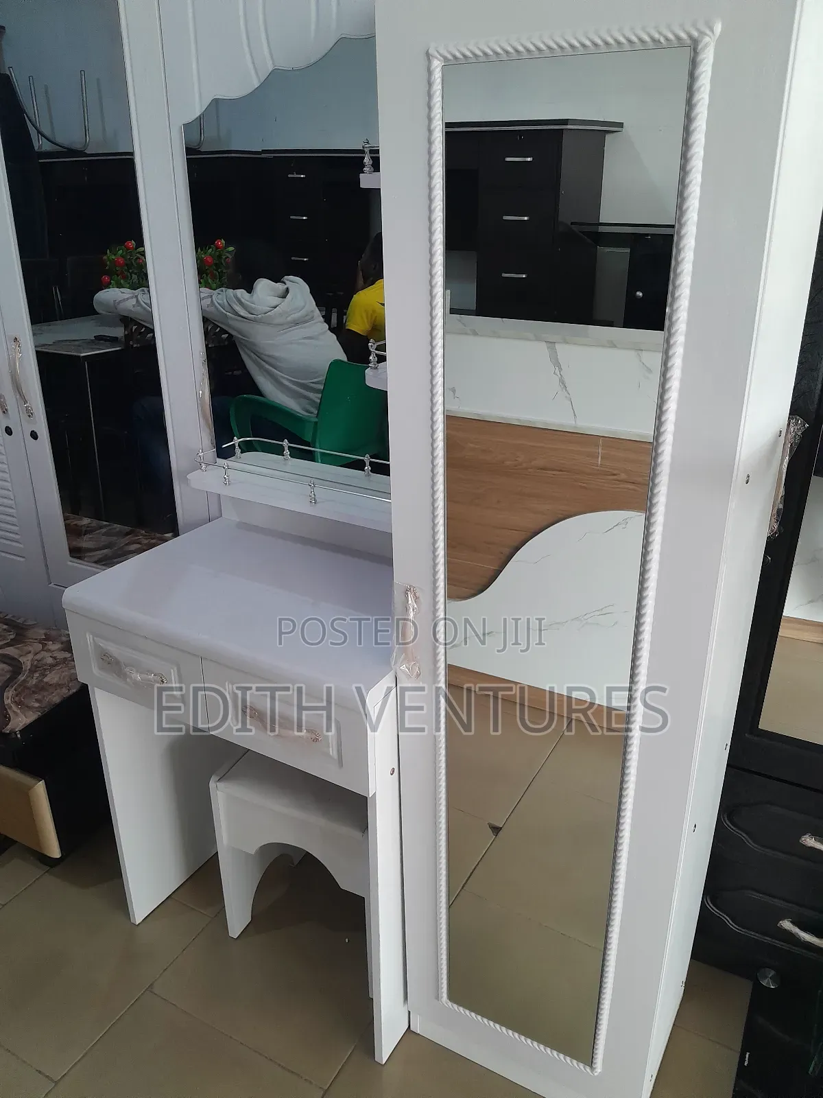 Ordeals Dresser With Wardrobe and a Stool