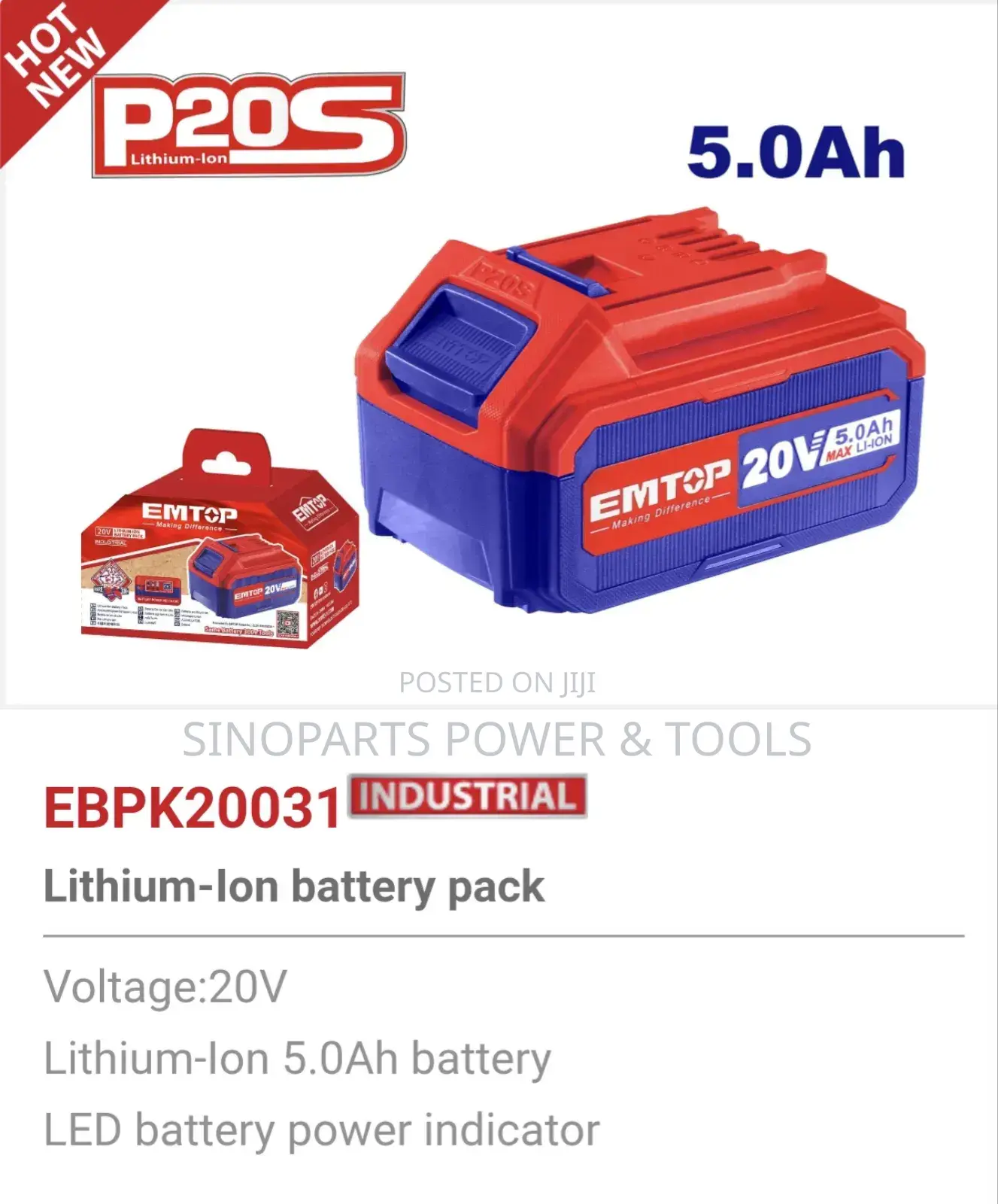 Emtop Ebpk20031 P20s 20v 5.0ah Battery - Universal For Ingco Total
