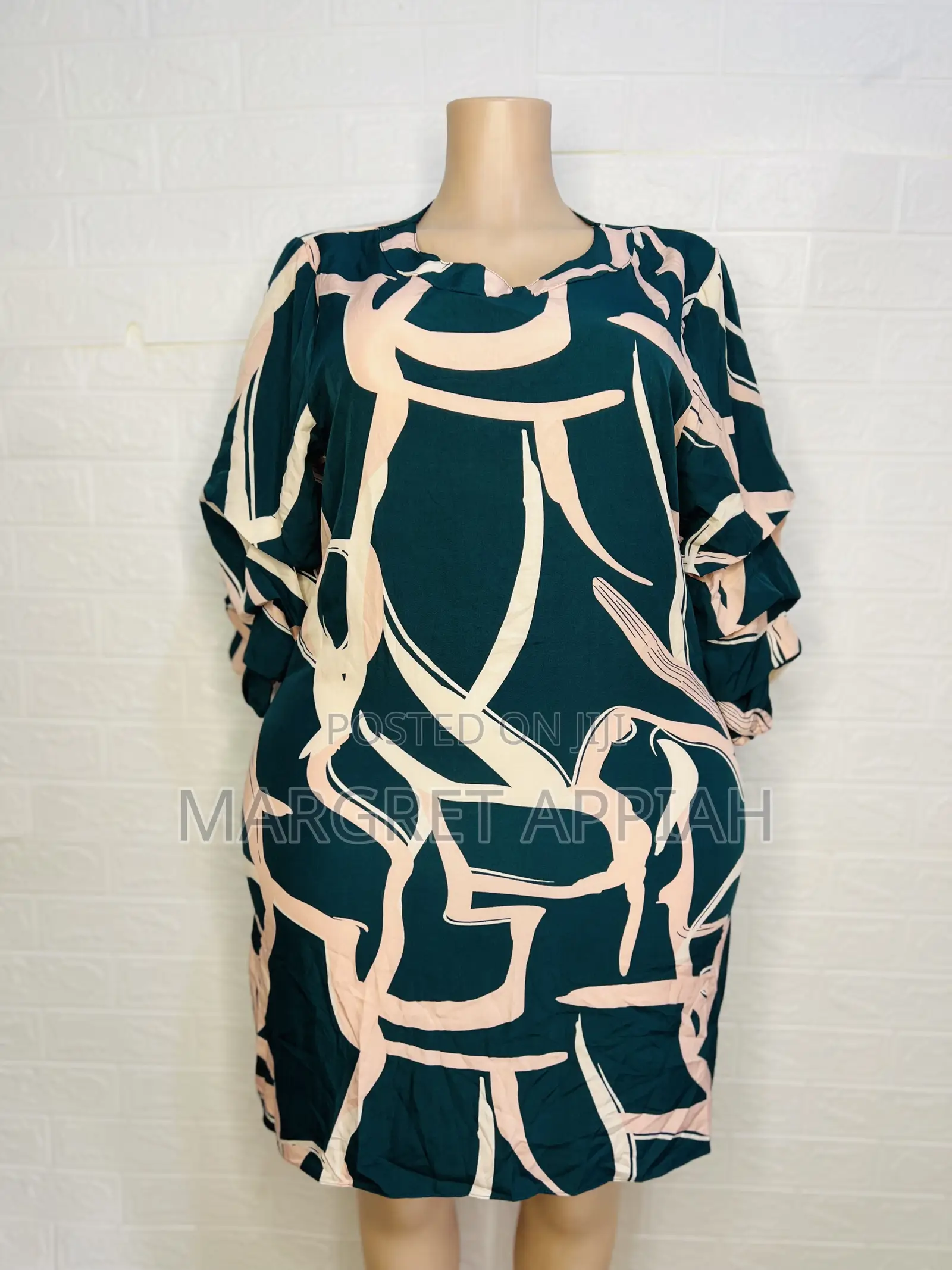 Green and Pink Abstract Pattern Dress