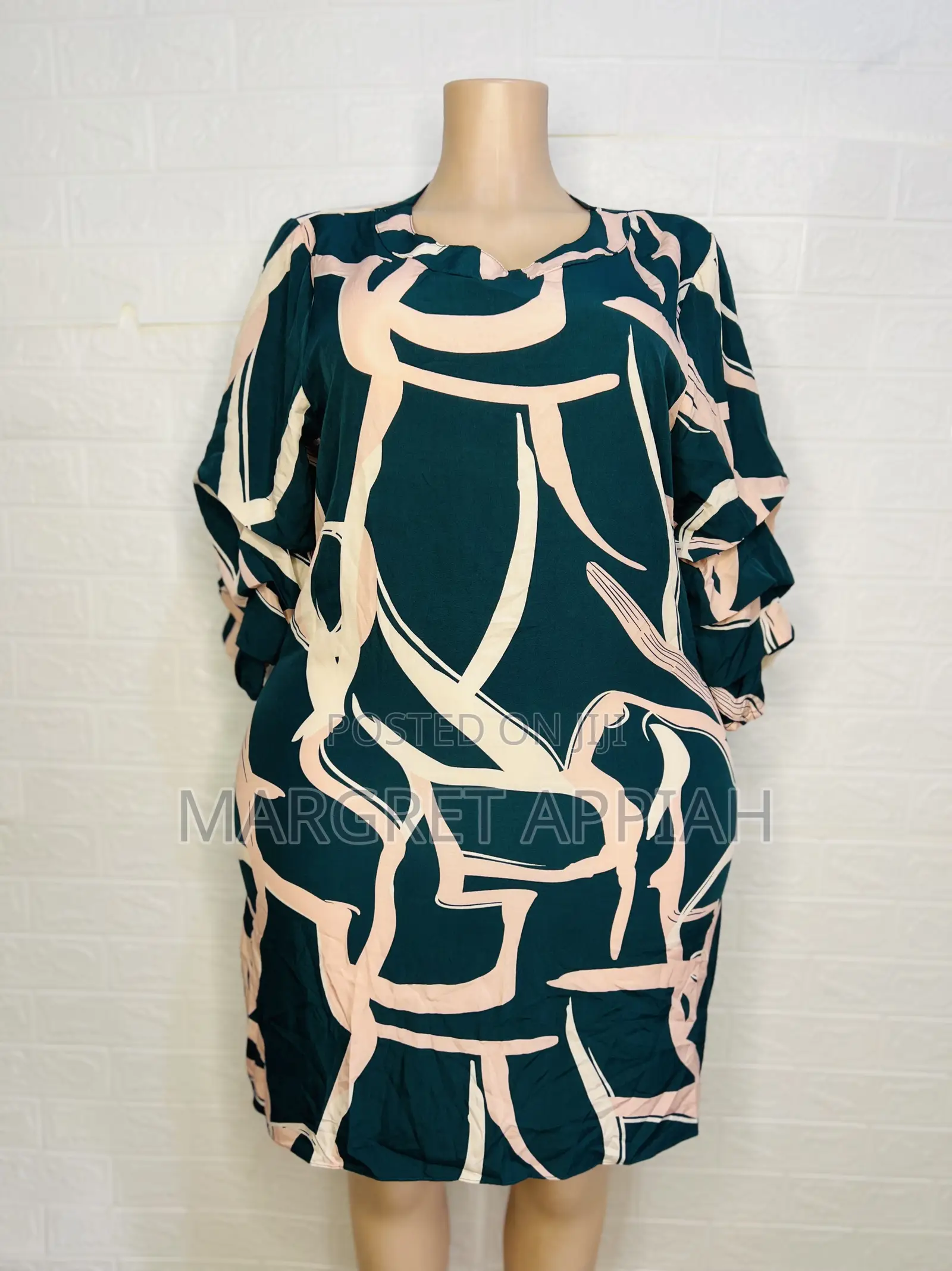 Green and Pink Abstract Pattern Dress