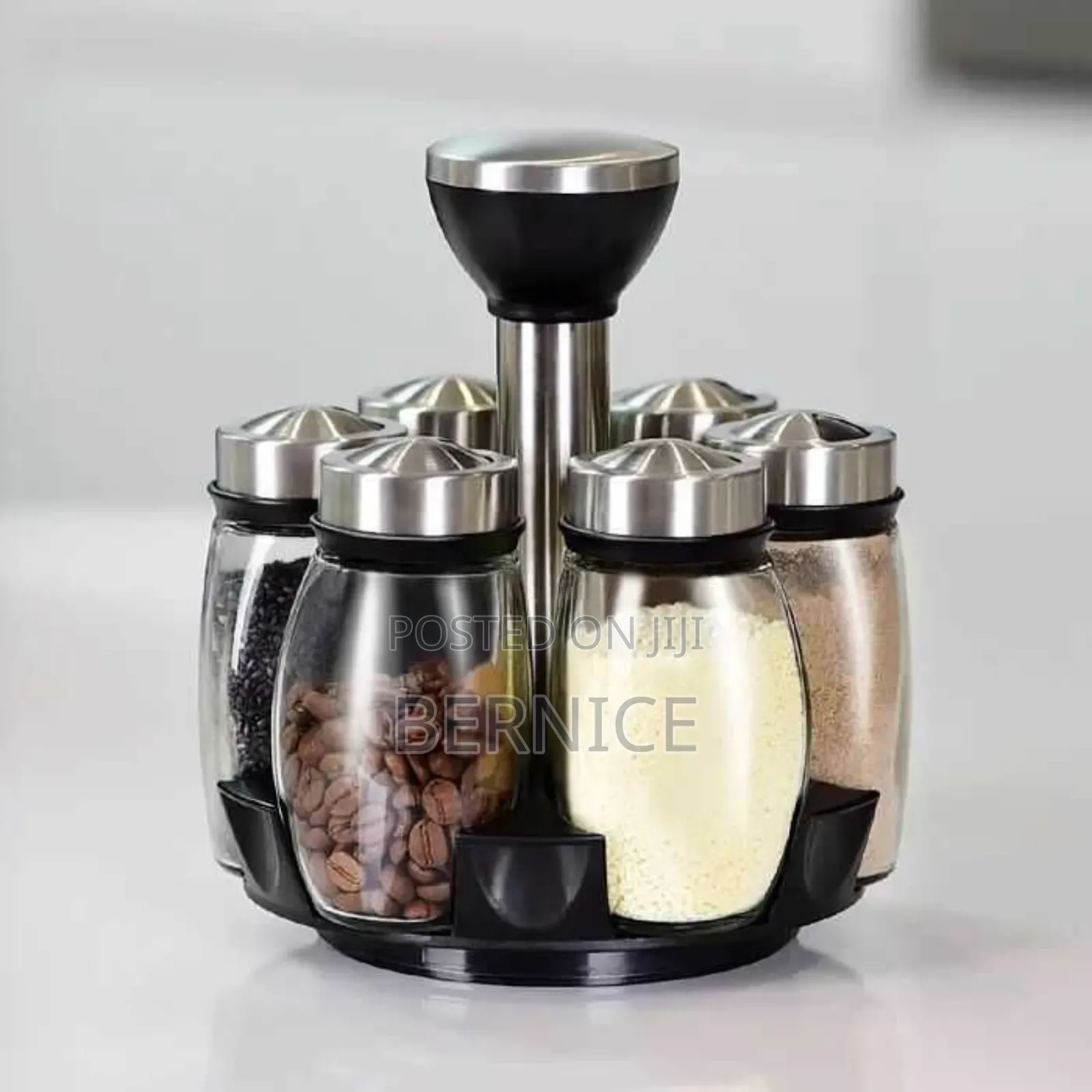6-piece Spice Jar Set With Rotating Stand – Glass Stainless Steel