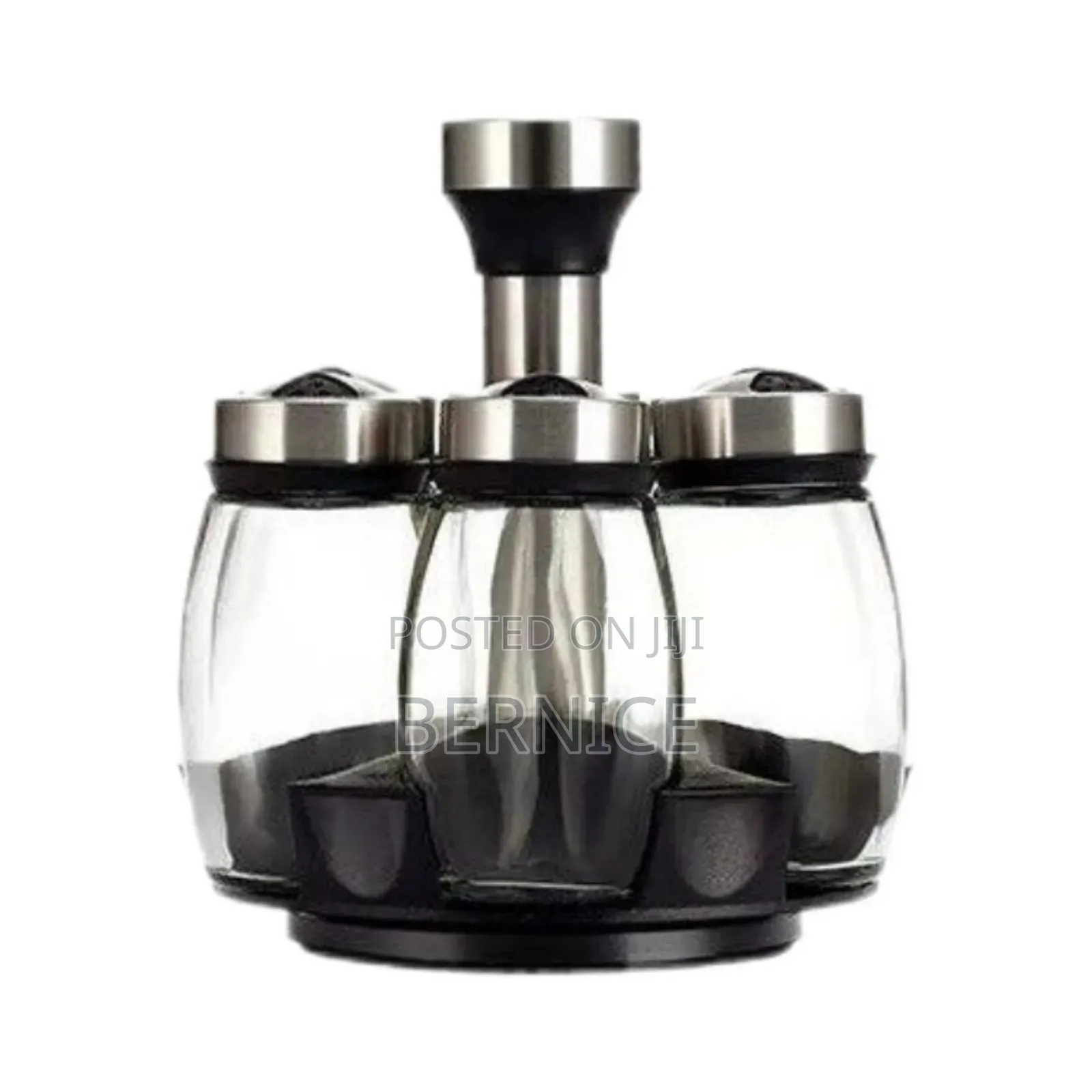 6-piece Spice Jar Set With Rotating Stand – Glass Stainless Steel