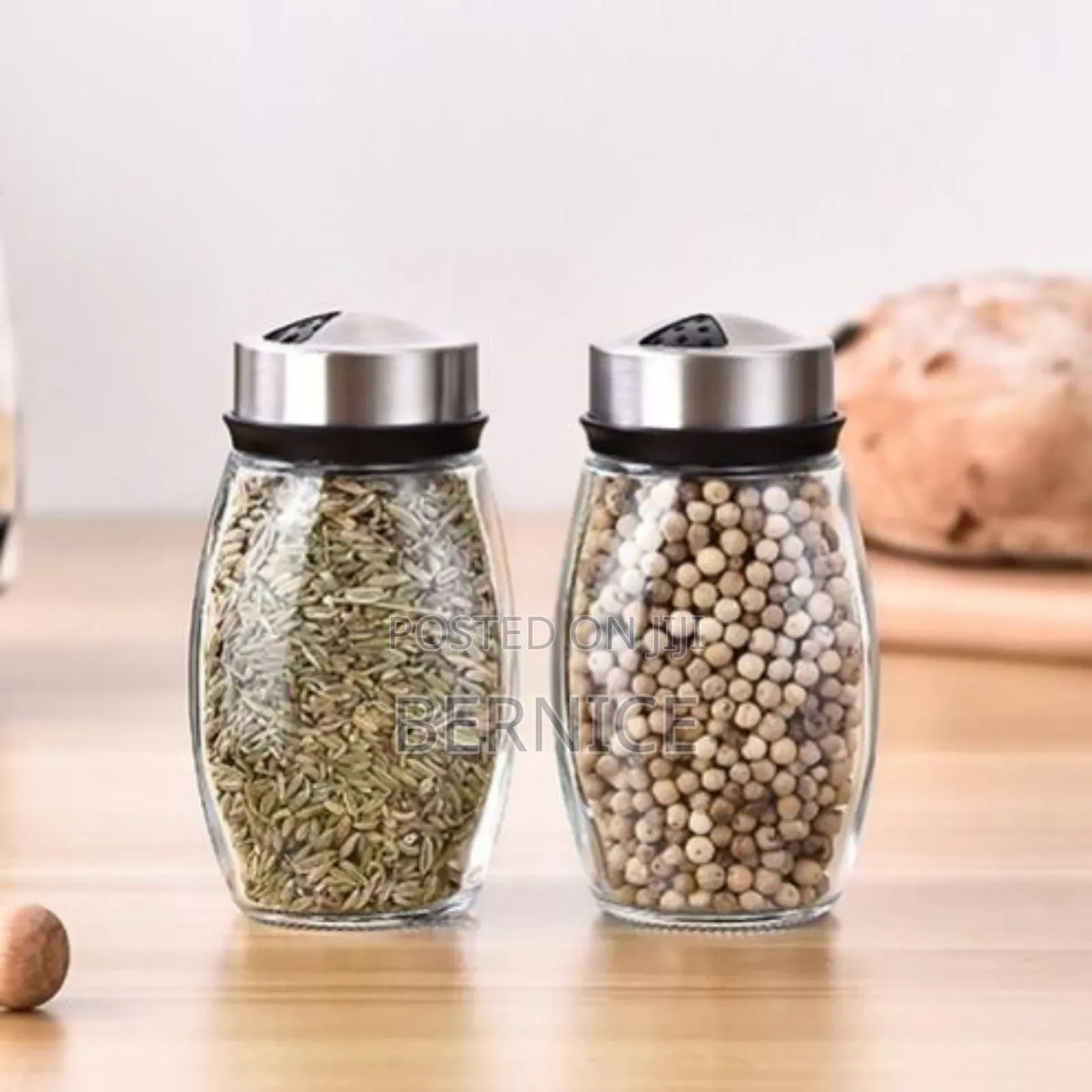6-piece Spice Jar Set With Rotating Stand – Glass Stainless Steel