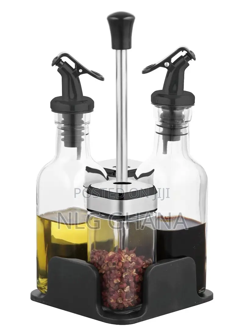 Compact Solid-Liquid Seasoning Set With 2 Glass Shakers. Ghx6519
