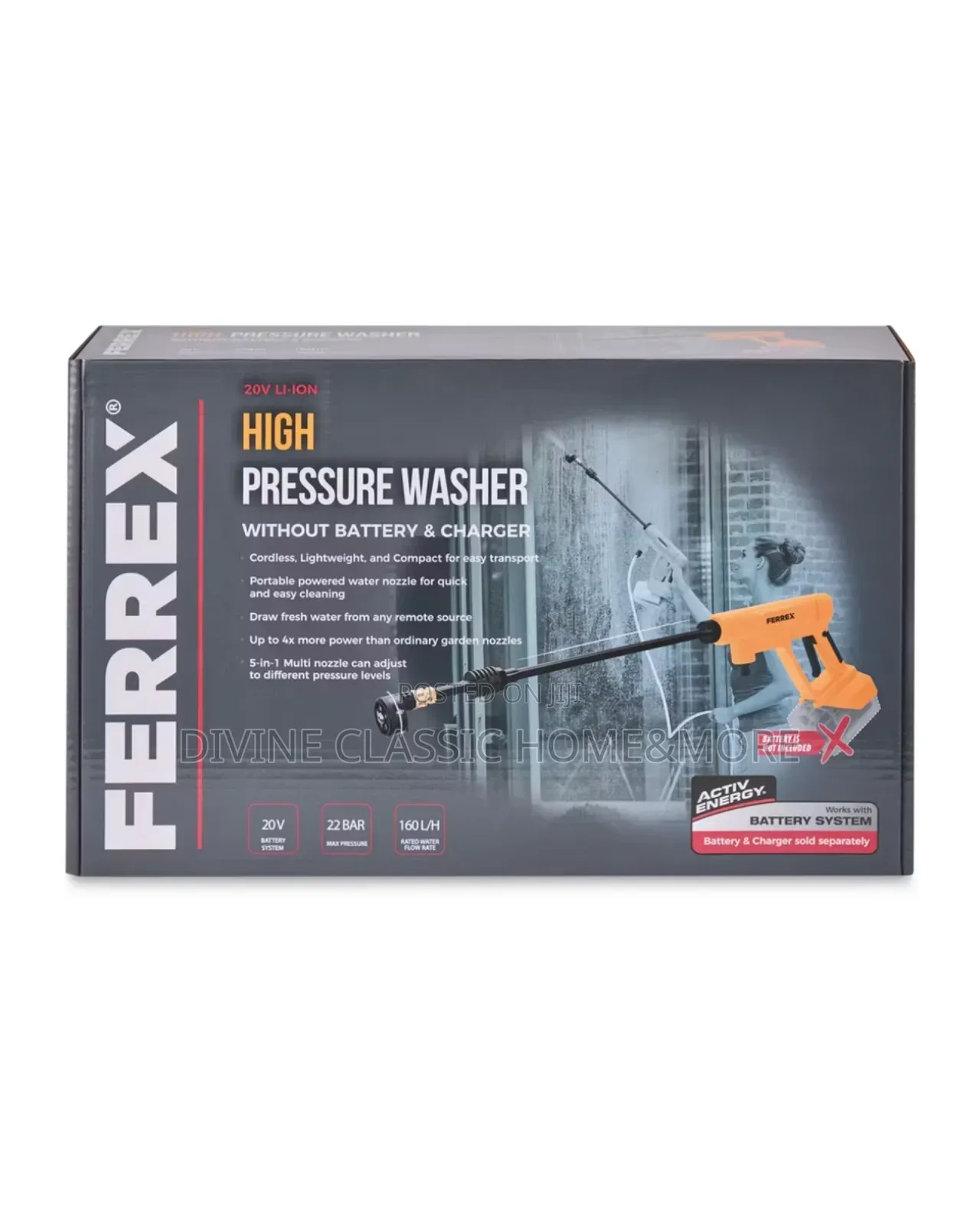 Ferrex Cordless High-Pressure Washer (22 Bar)