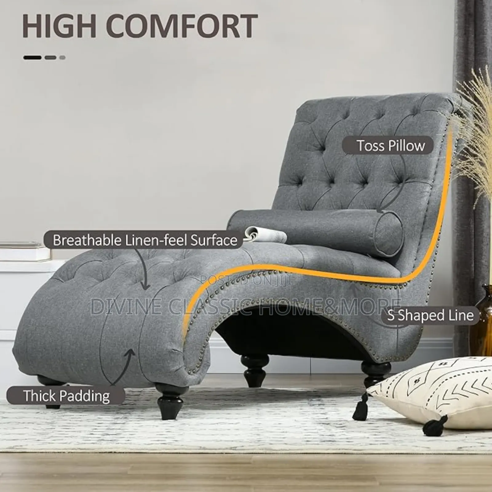 Homcom Button Tufted Chaise Lounge Chair Indoor Upholstered Lounge