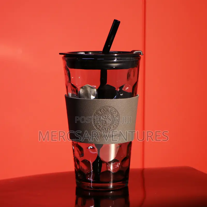 Sipper Coffee Mug With Leather Sleeve With Straw-450 Ml