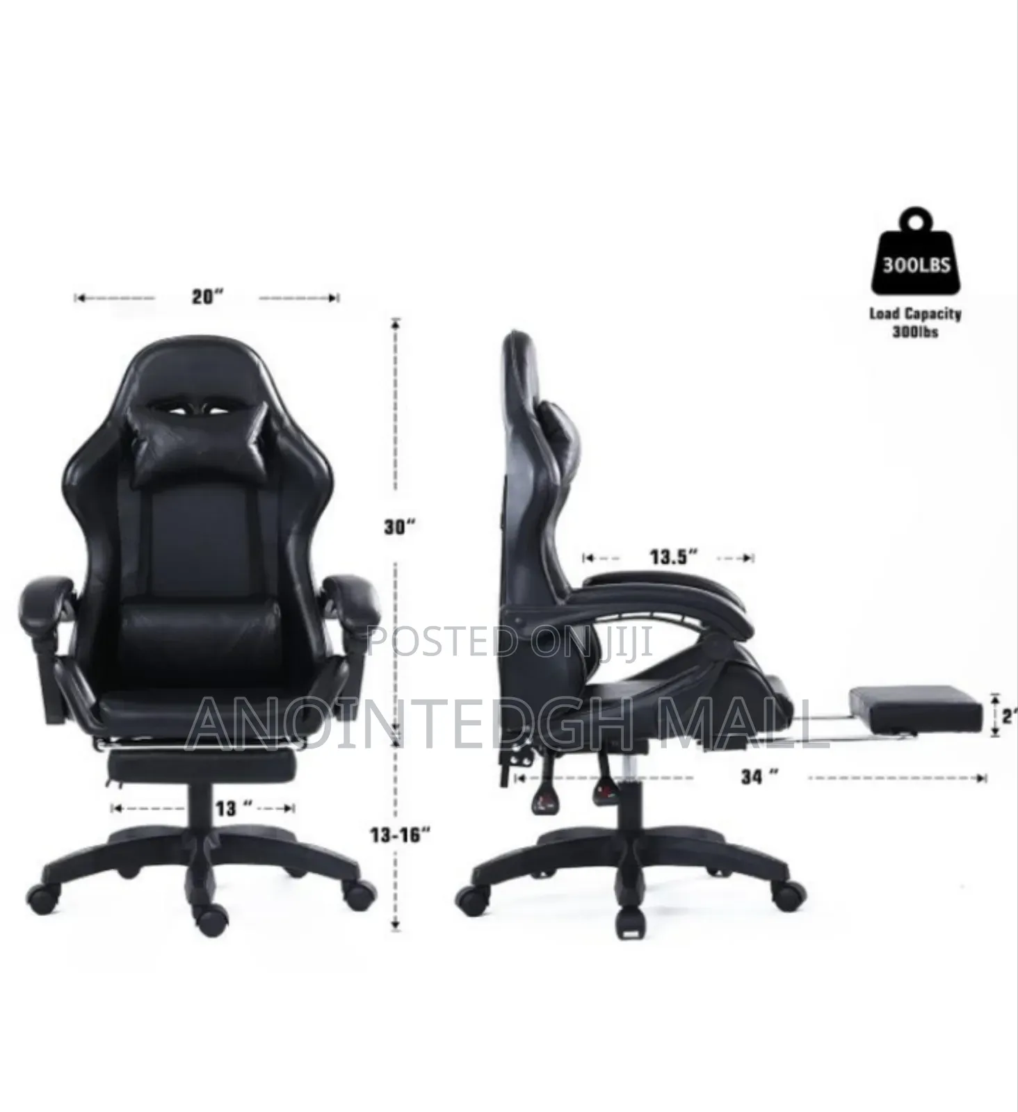Luxury Gaming Chair With Footrest - Black