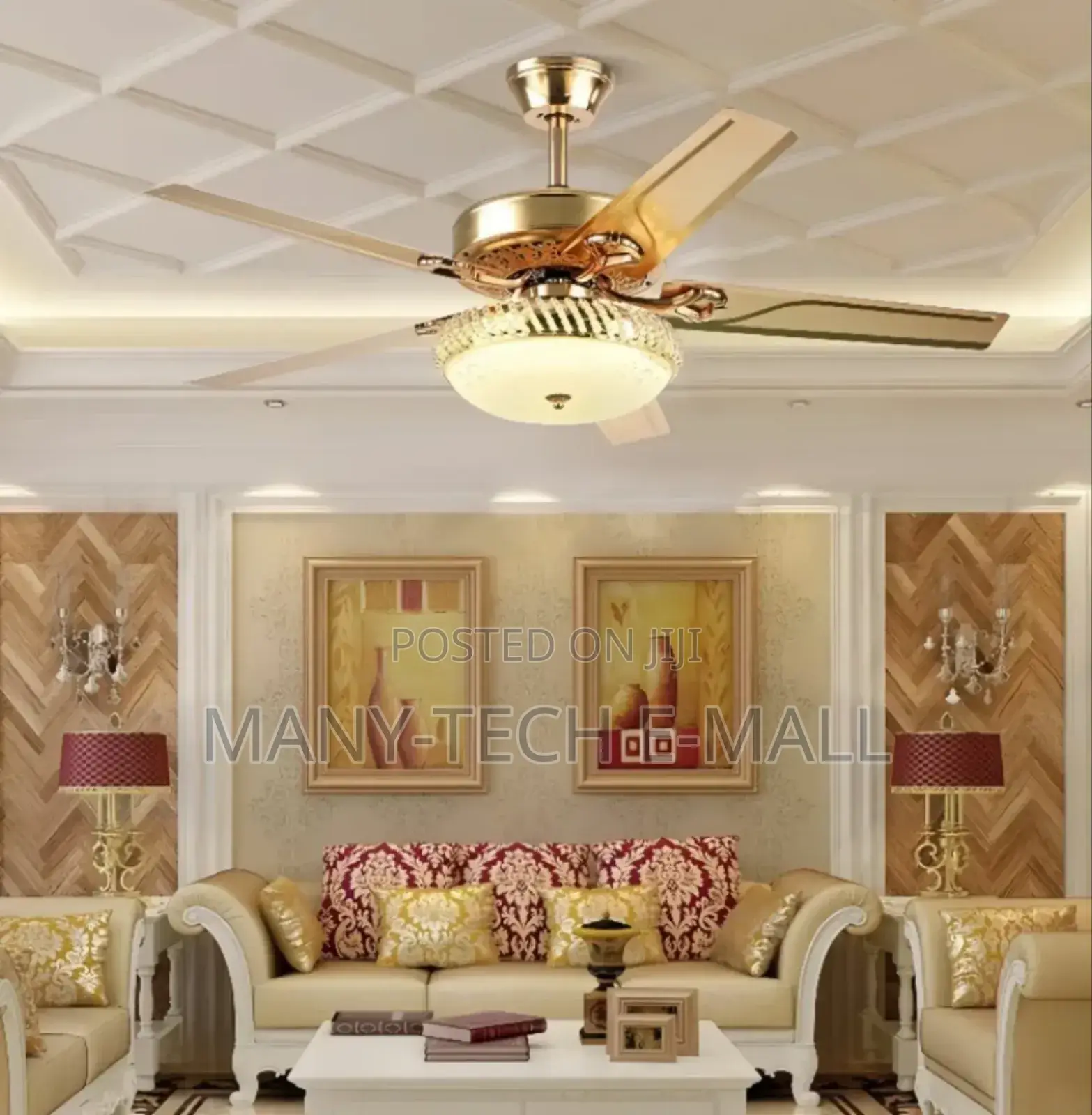 Metal Anti Dust Golden Fan With Light