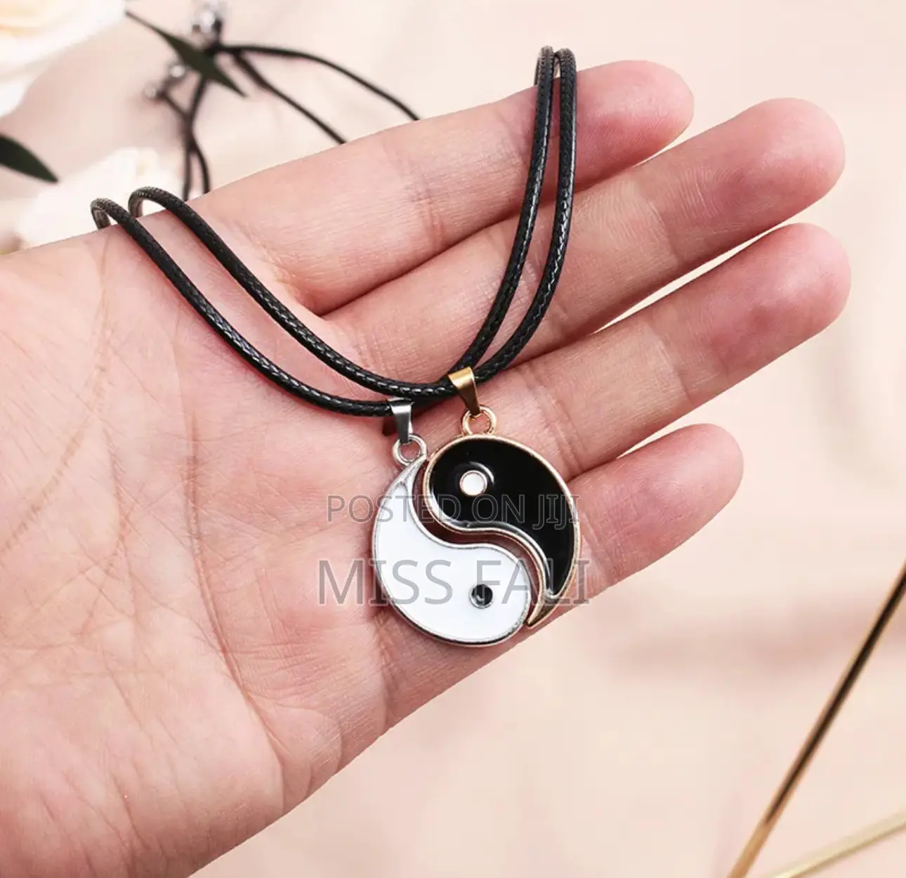 Couple Cat, Yin and Yan Pendant and Rope Necklace