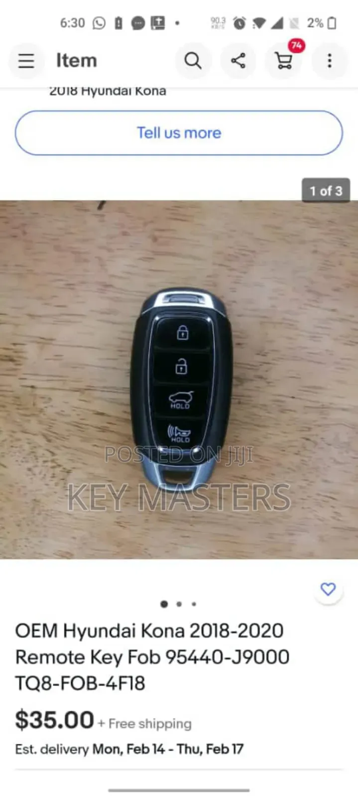 2018+ Hyundai Kona Smart Key