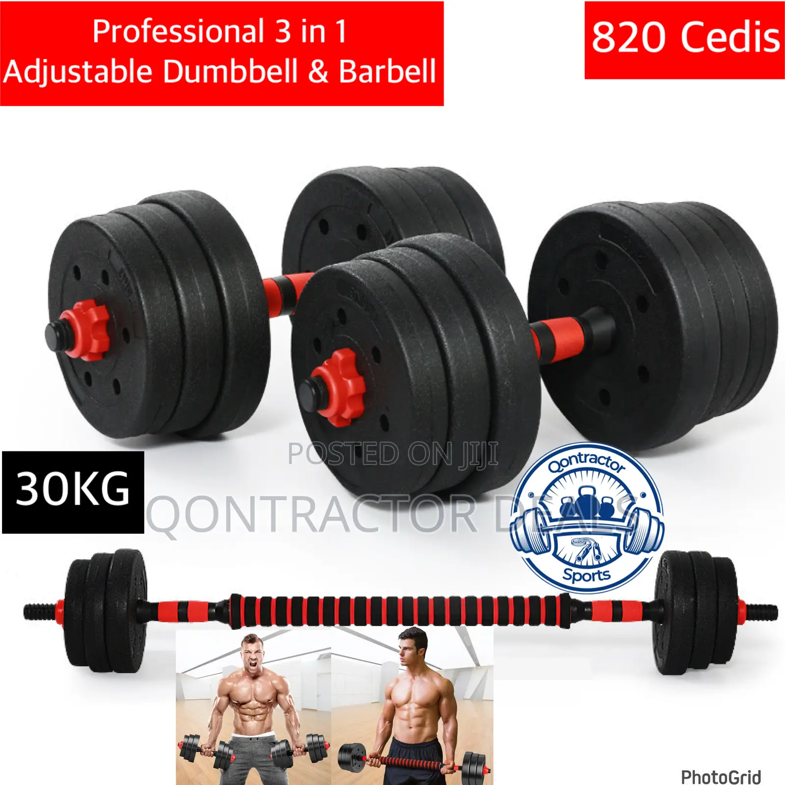 Qontractor Deals 30kg 3 in 1 Adjustable Dumbbells