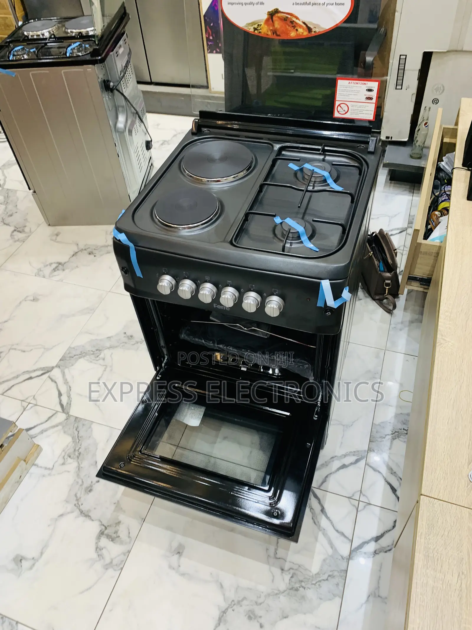 Ultra Modern Sleek Black Gas Electric Oven 2-2 Ferre 60/60