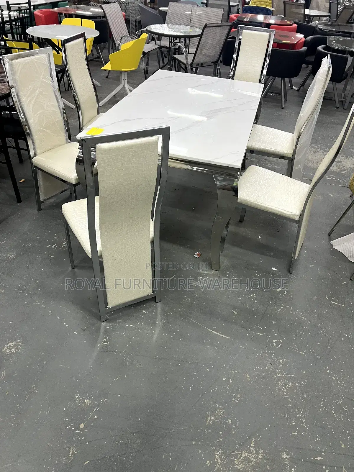 6 Seater and Glossy Marble Dining Set