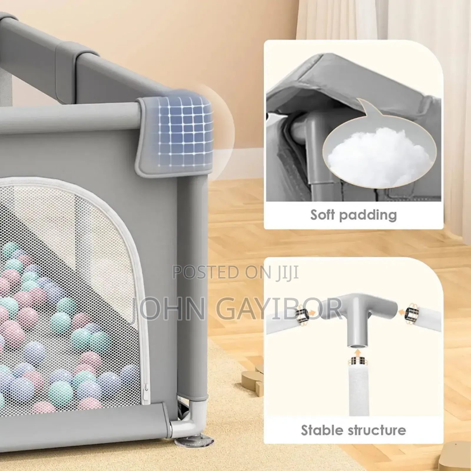 180*200cm Baby Foldable Playpen+Pull Ring+ Bagwith Colourful Balls.