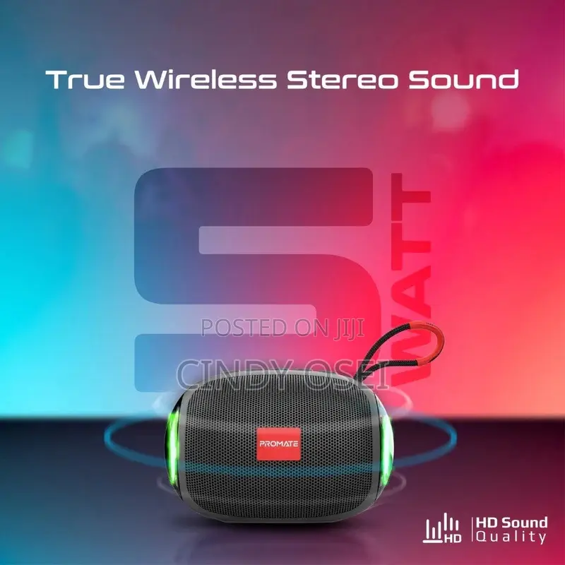 Promate 5w High Definition Bluetooth 5.3 Speaker With RGB Light, Tf