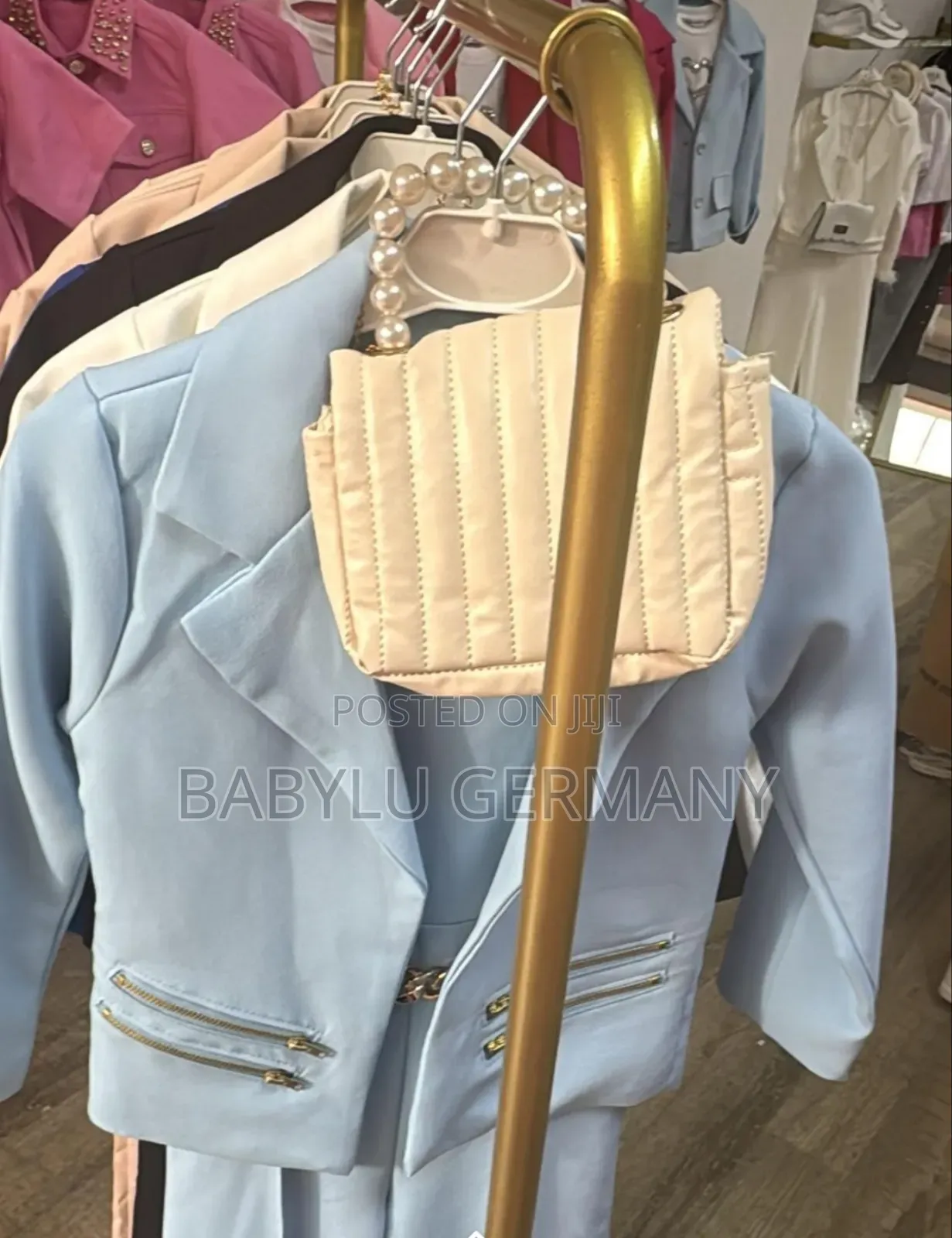 Sea Blue Girl Jumpsuit or Suit With Bag, Necklace and Blazer