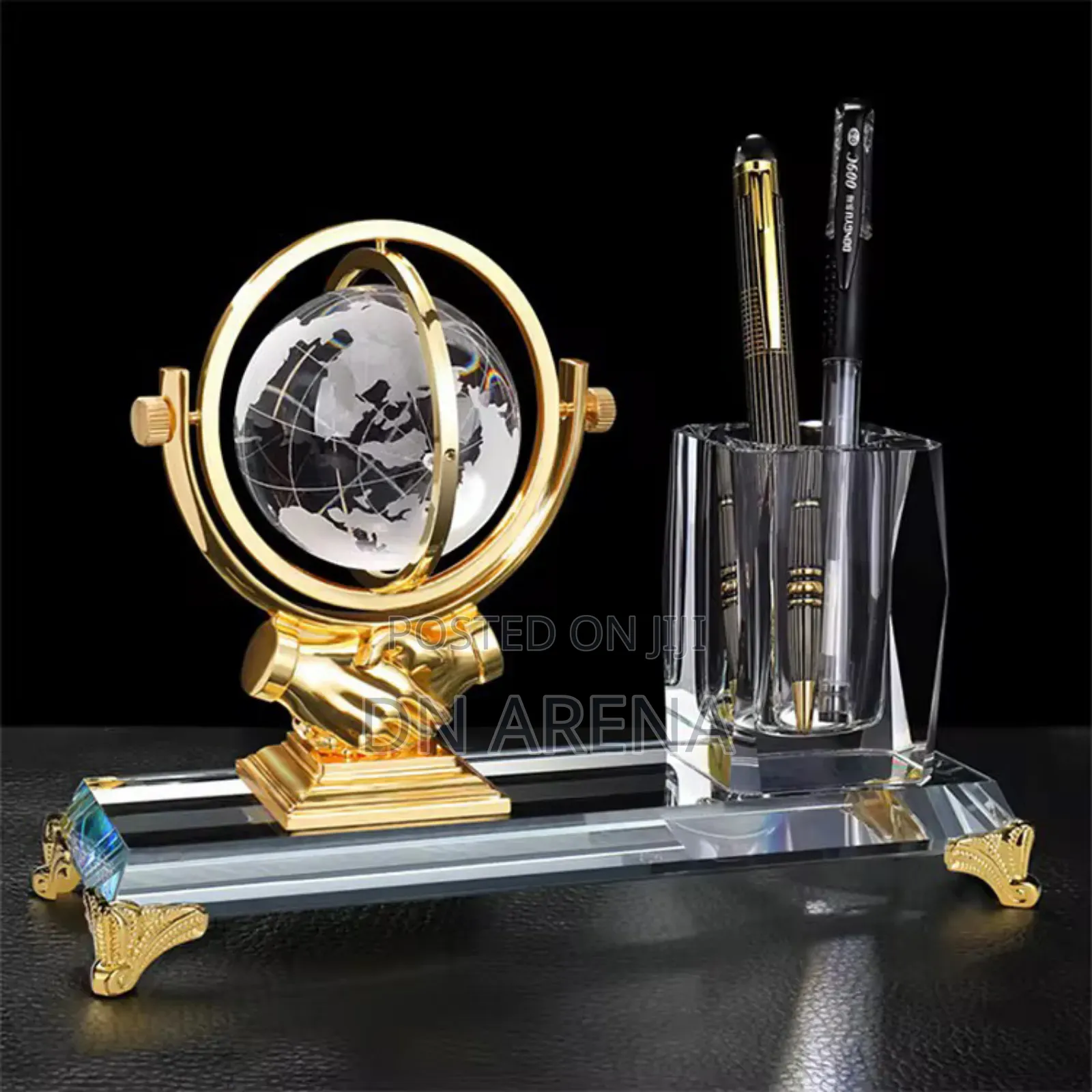 Crystal Globe and Eagle Desk Organizer Pen Holder