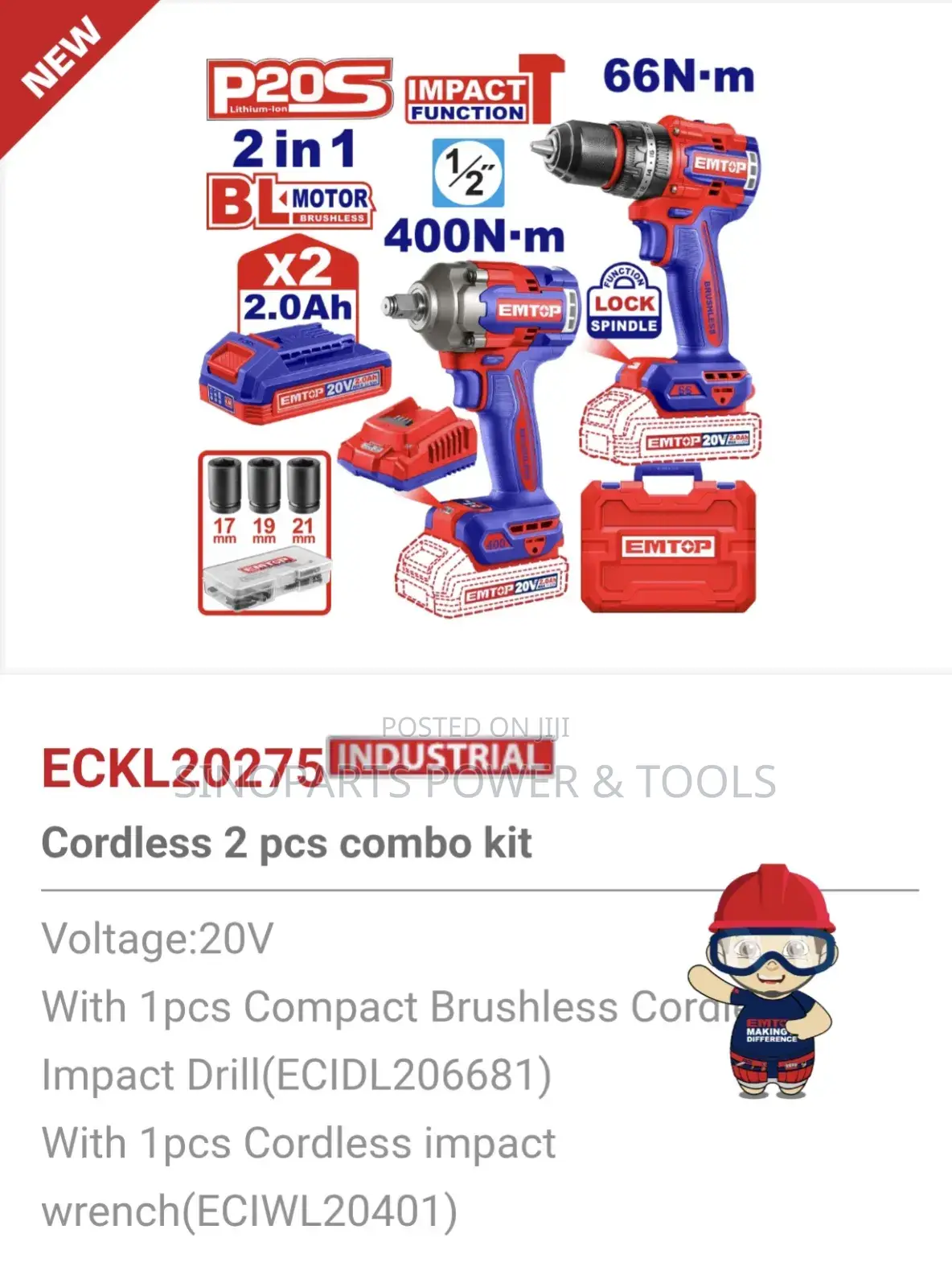 Eckl20275 20v 2-Tool Combo | Brushless Impact Drill Wrench | 2x2.0ah
